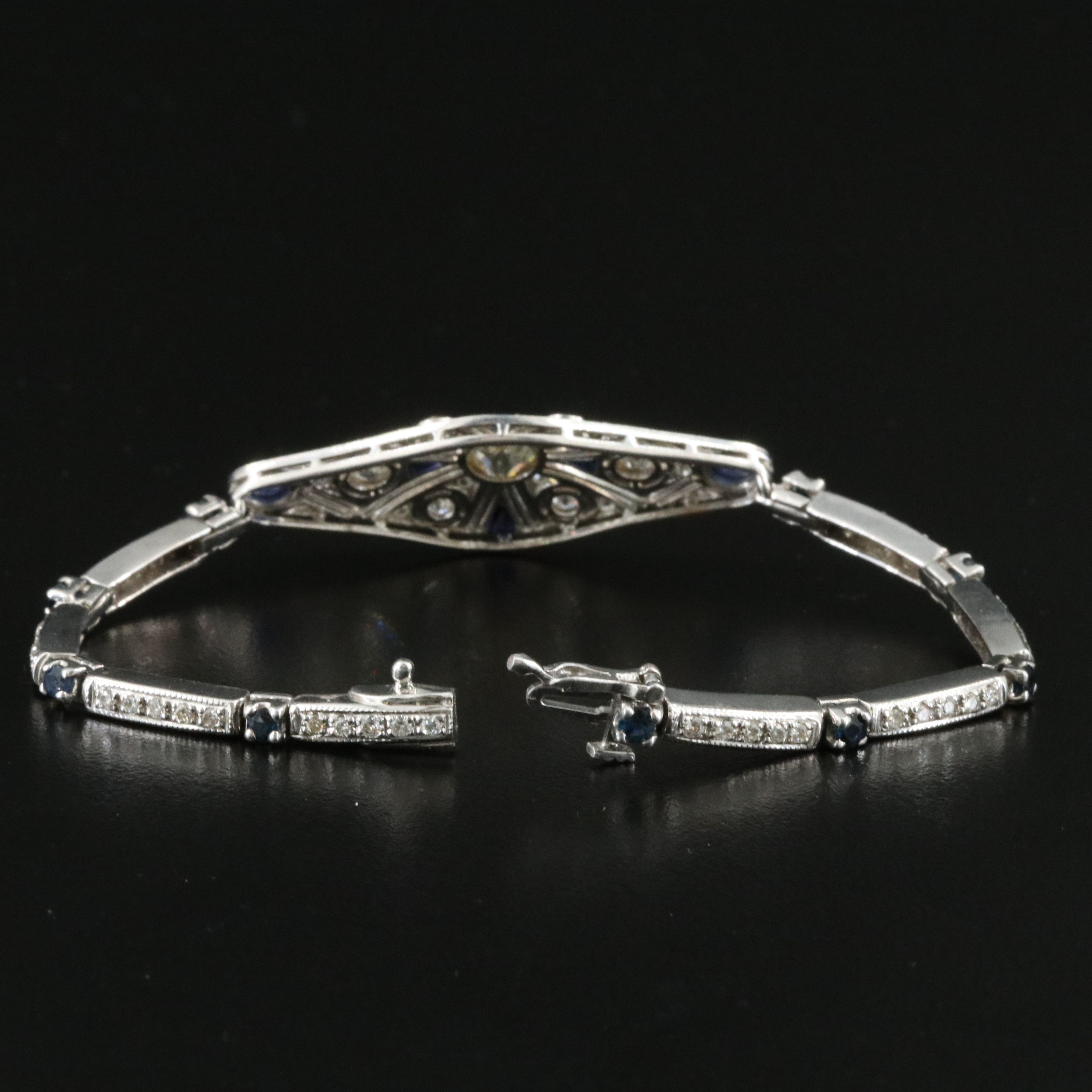14K 2.44 CTW Diamond and Sapphire Bracelet with Platinum Top
