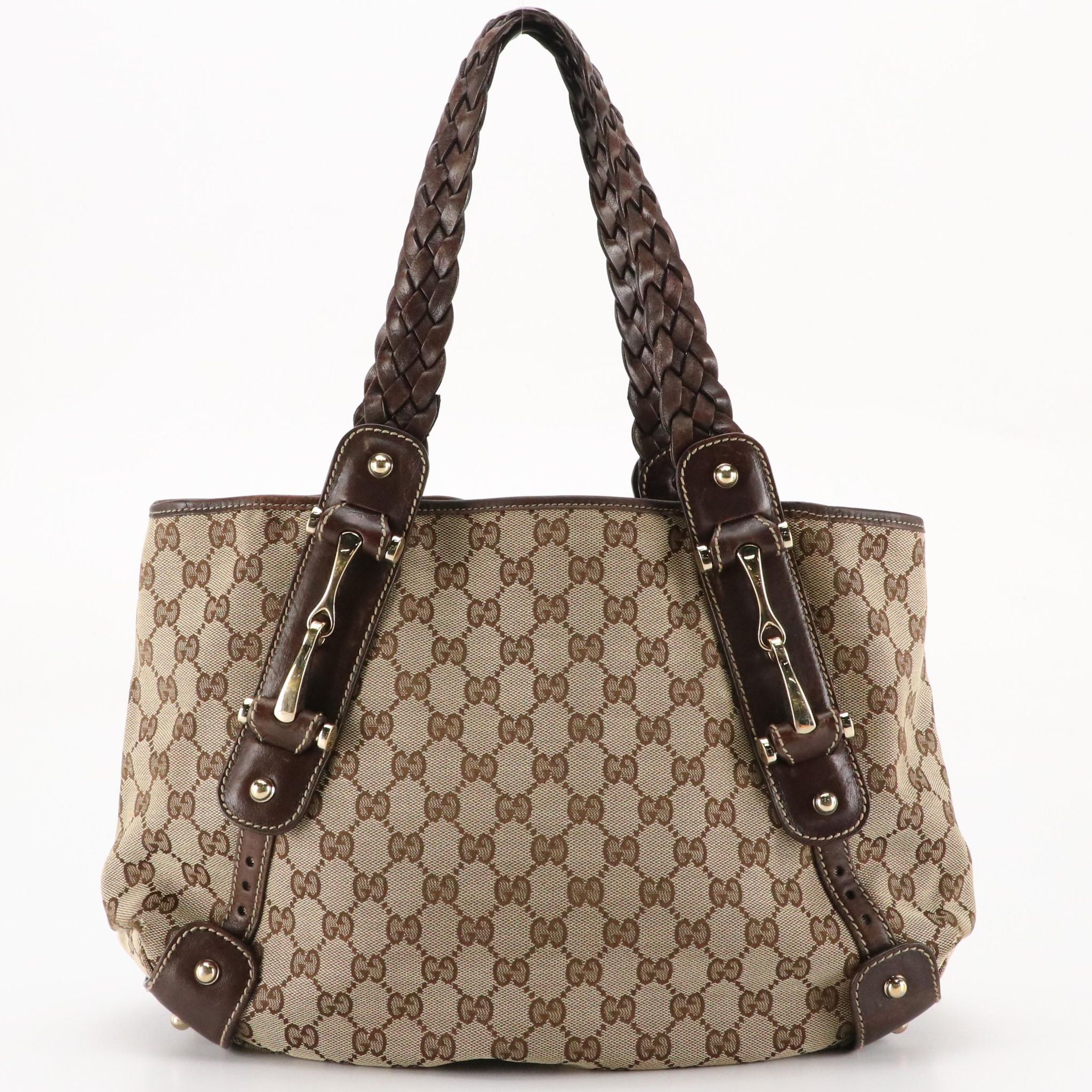 Gucci Pelham Braided-Strap Shoulder Bag in GG Canvas and Leather Trim