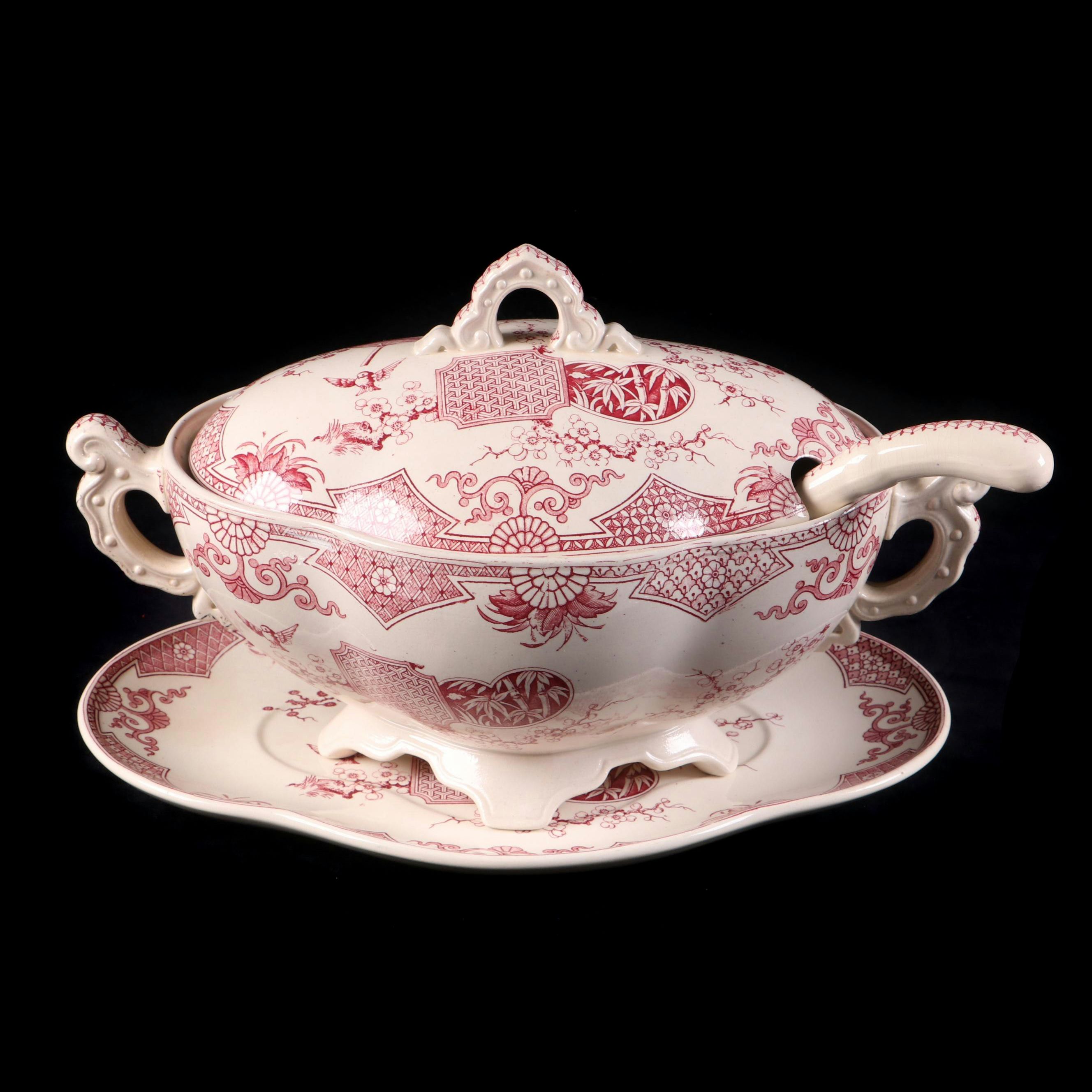 Furnivals "Formosa Brown" Ceramic Lidded Tureen with Underplate and Ladle, 1879