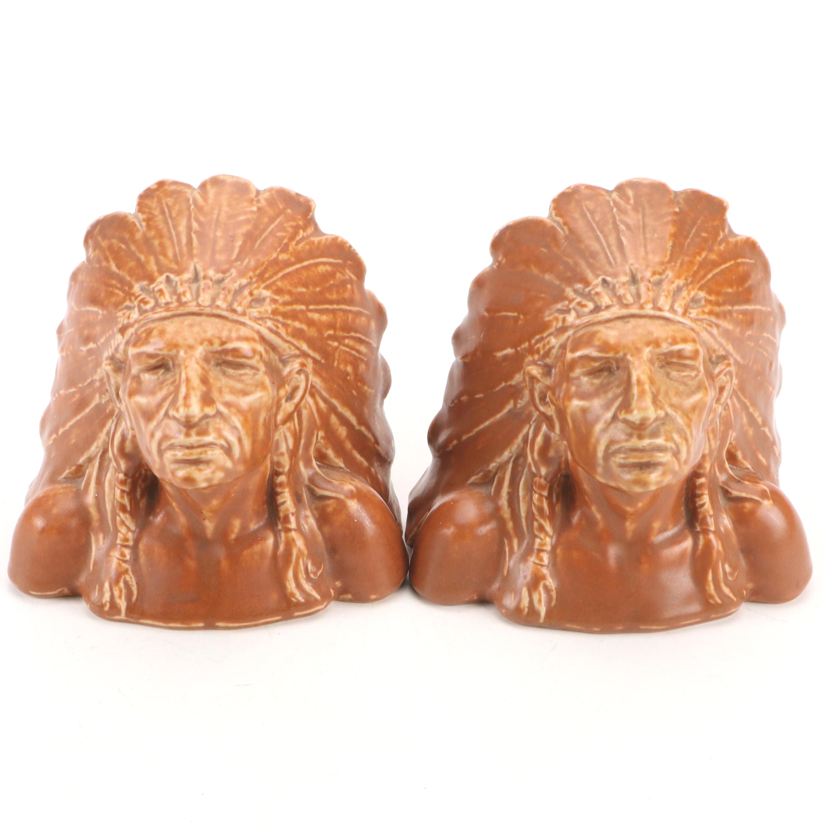 Rookwood Pottery Native American Bookends After Wm. P. McDonald Design, 1930