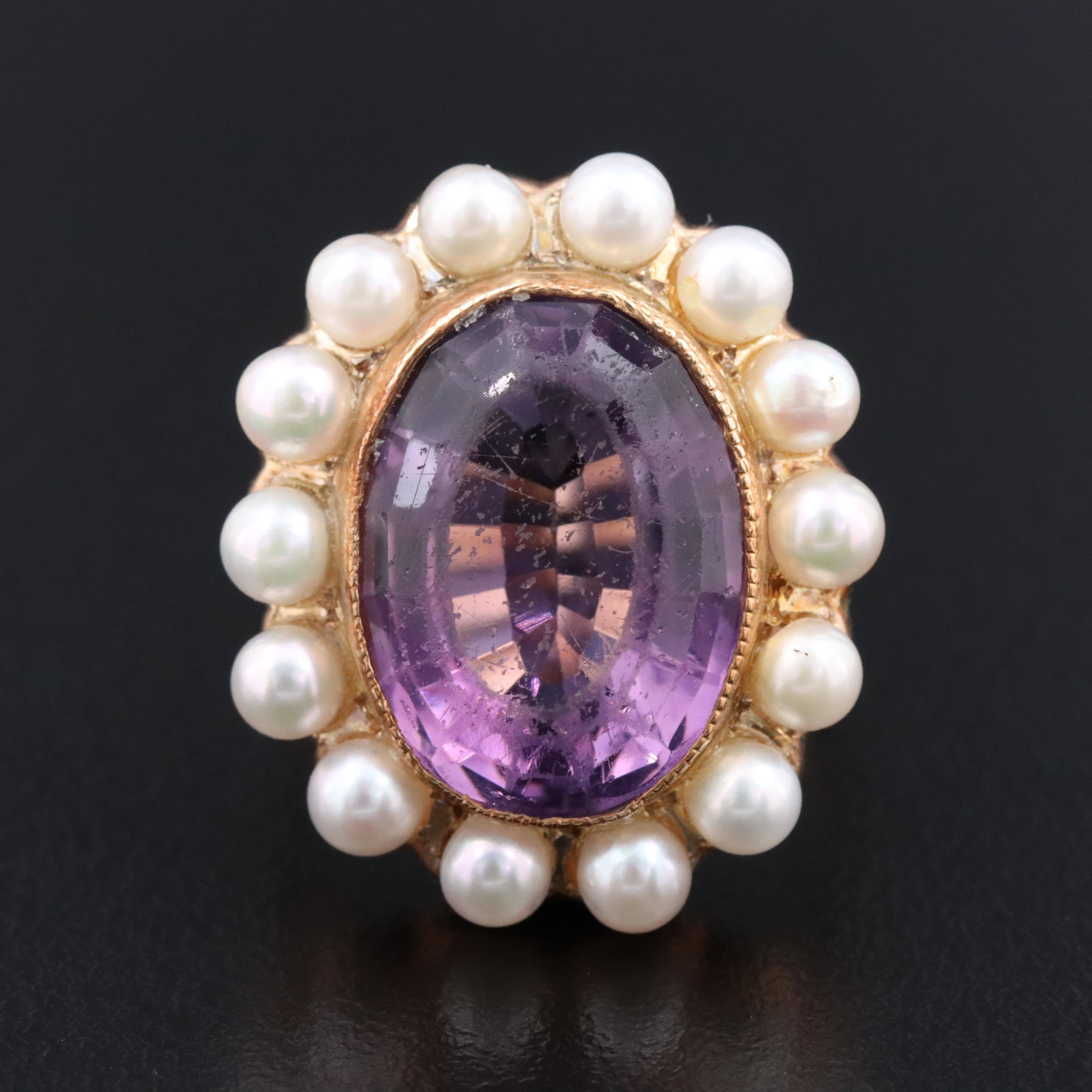 Vintage 14K Amethyst and Pearl Ring
