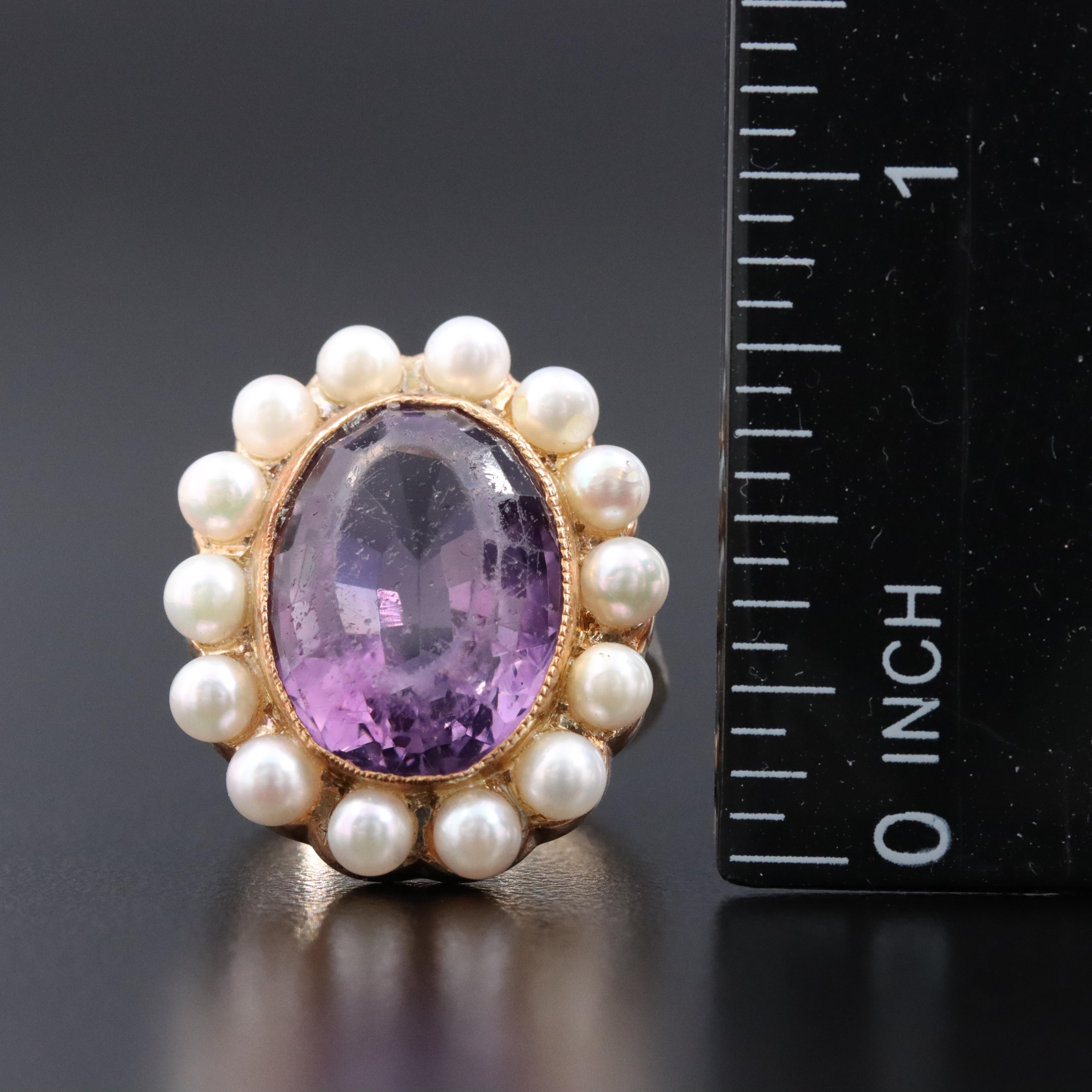 Vintage 14K Amethyst and Pearl Ring