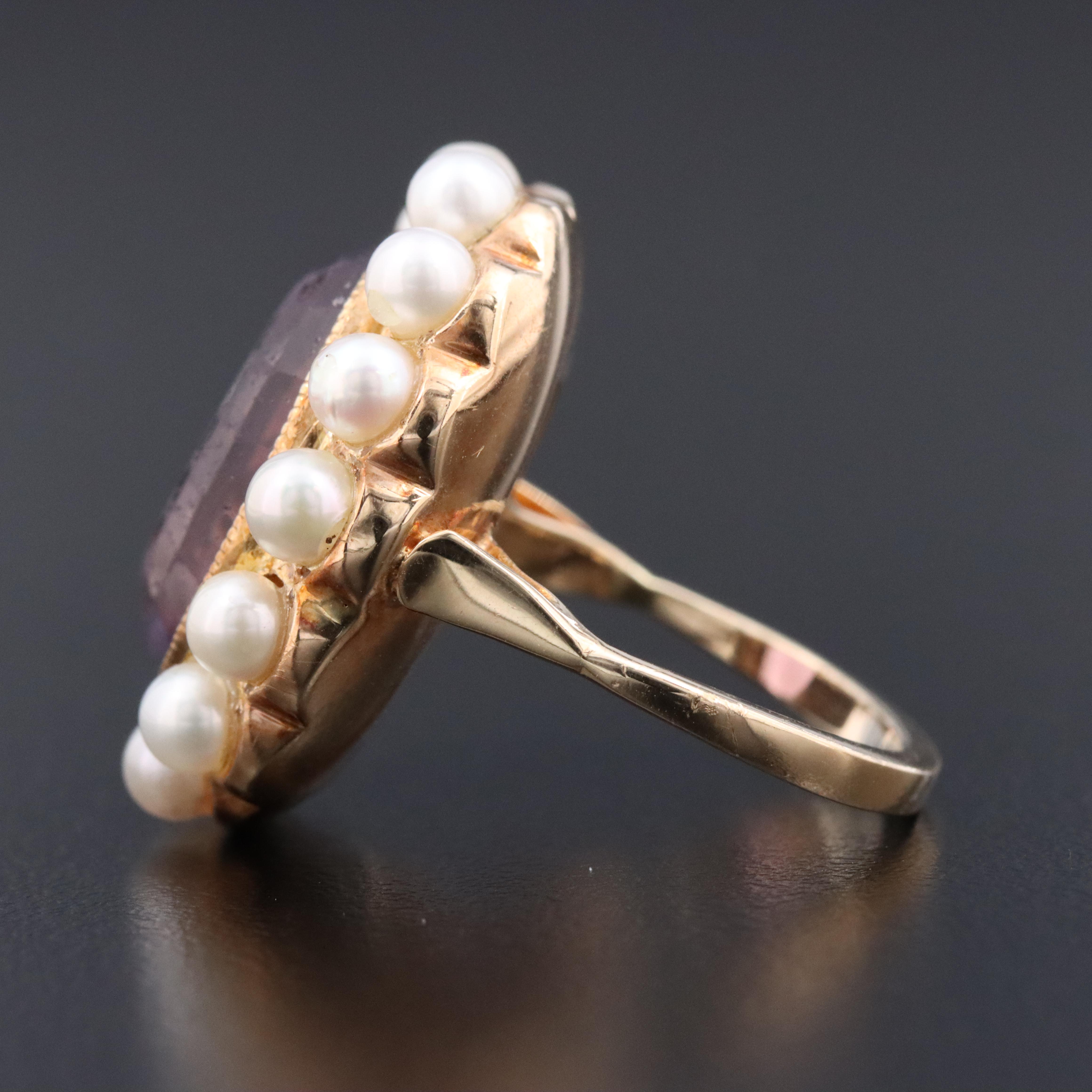 Vintage 14K Amethyst and Pearl Ring