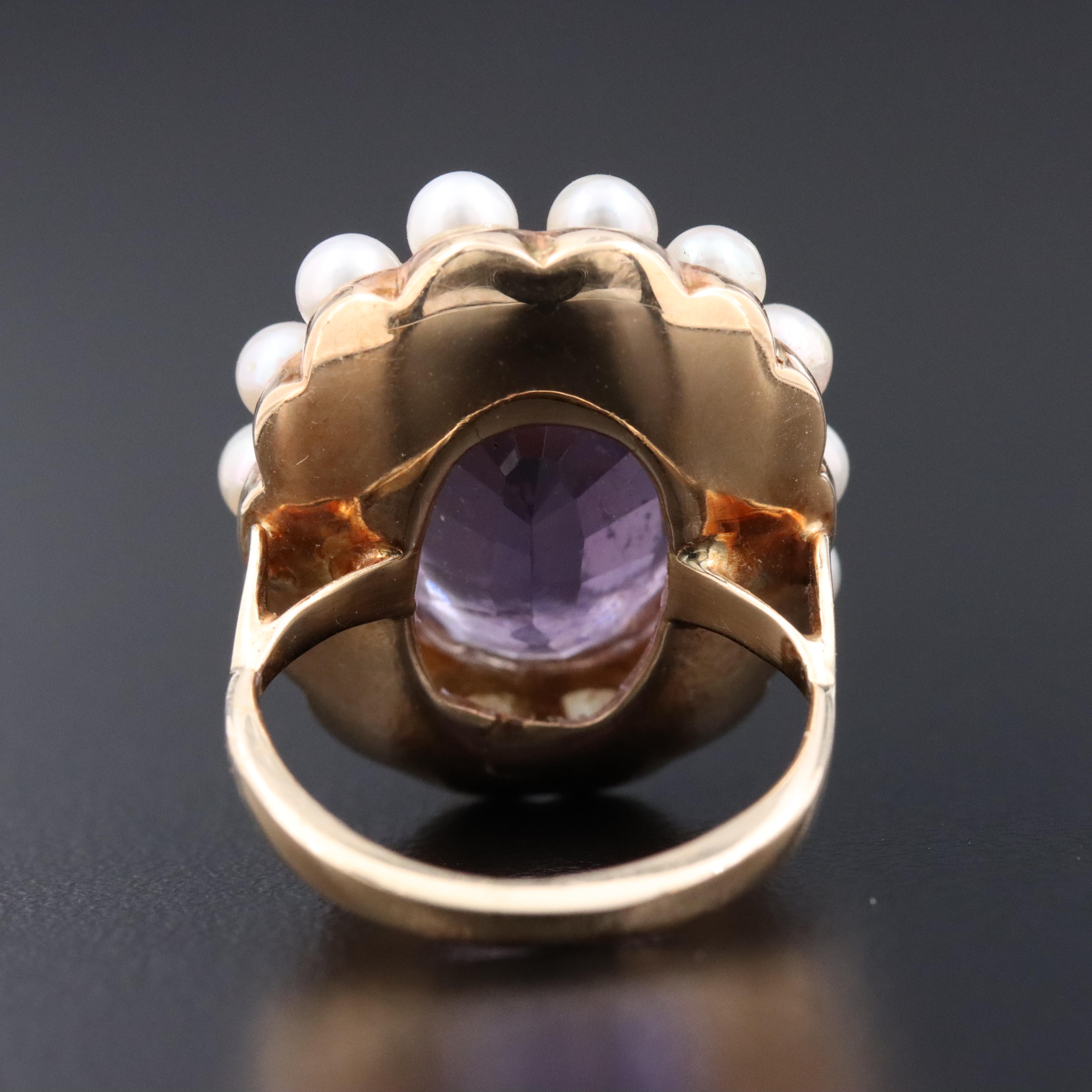 Vintage 14K Amethyst and Pearl Ring