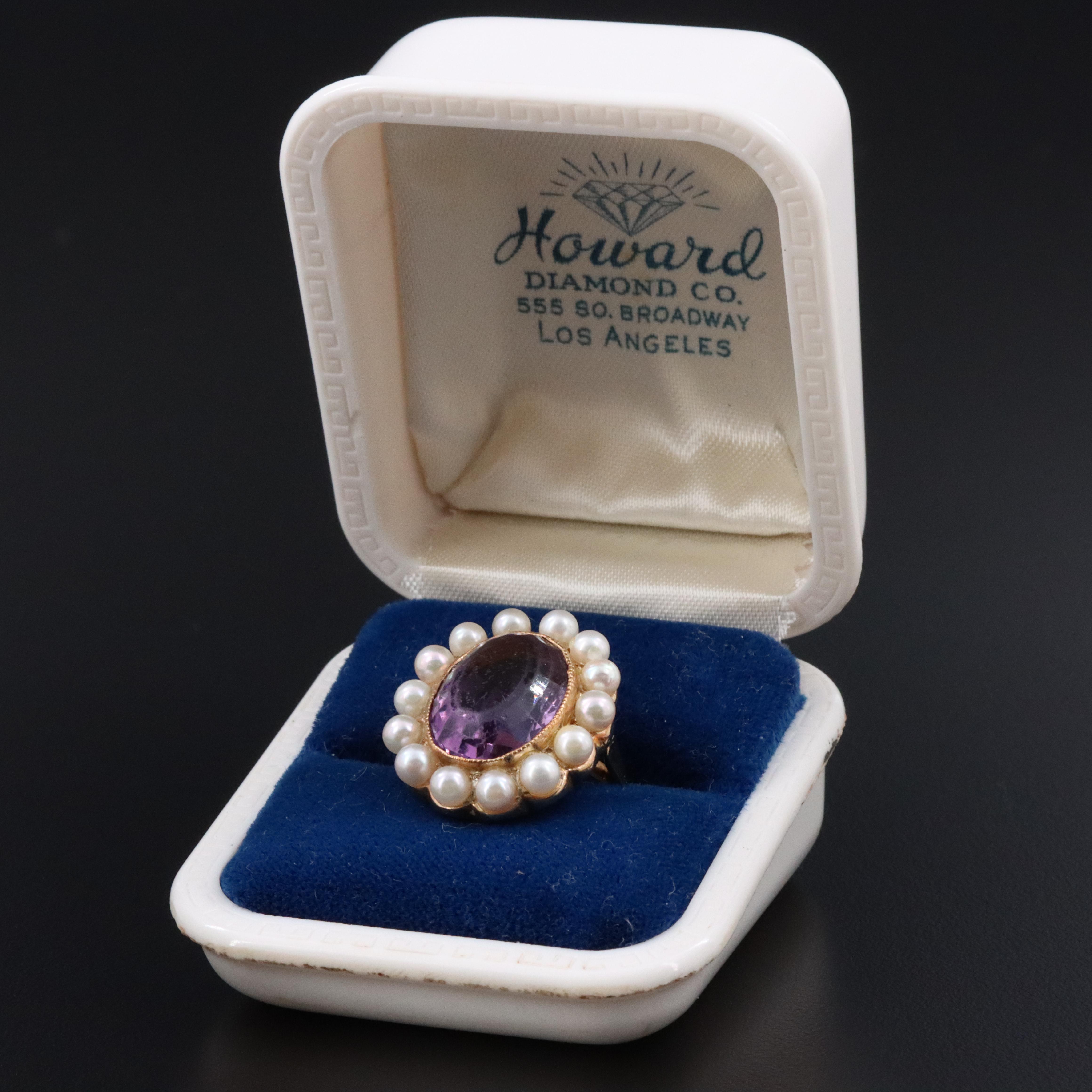 Vintage 14K Amethyst and Pearl Ring