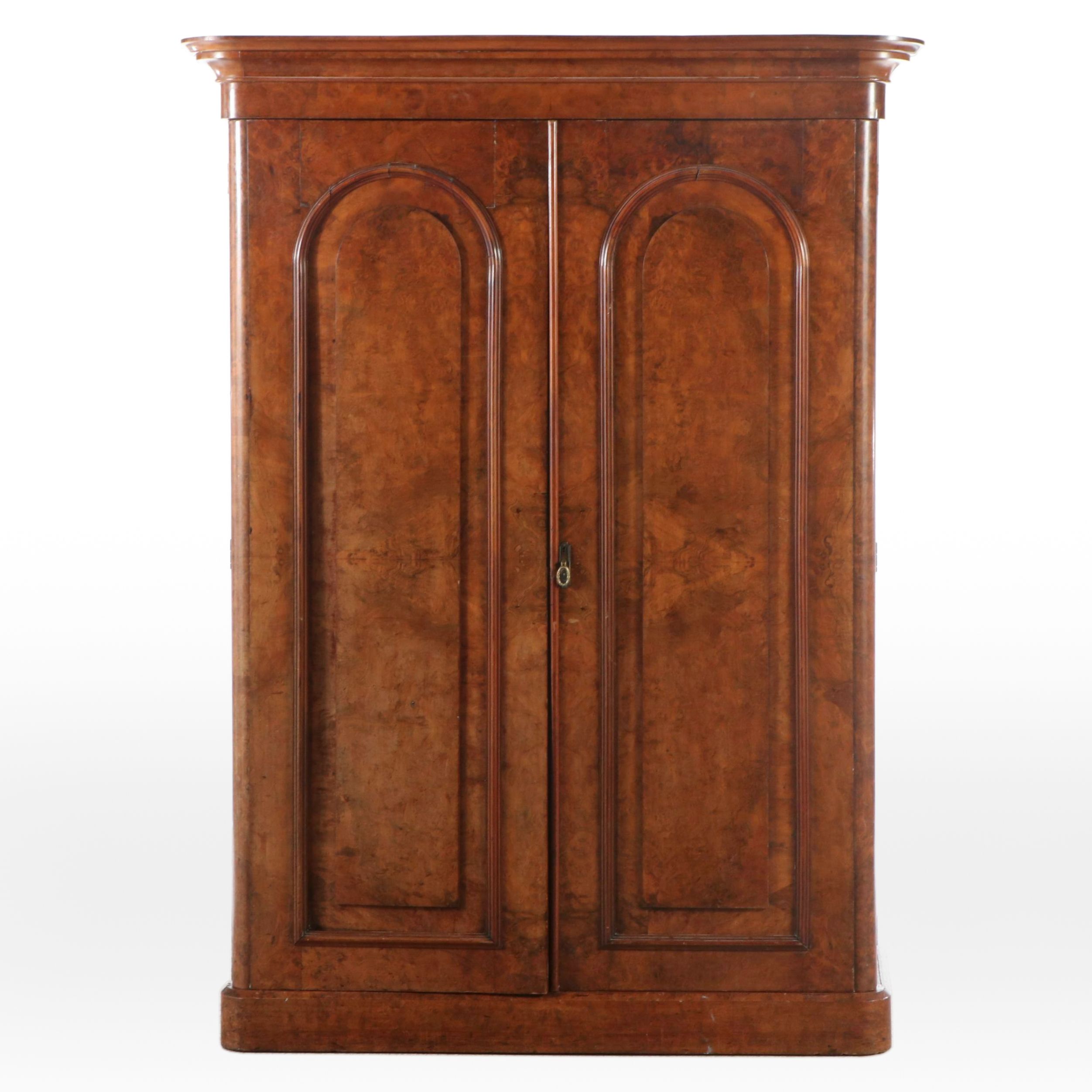 Georgian Style Burl Wood Armoire, Early 20th Century