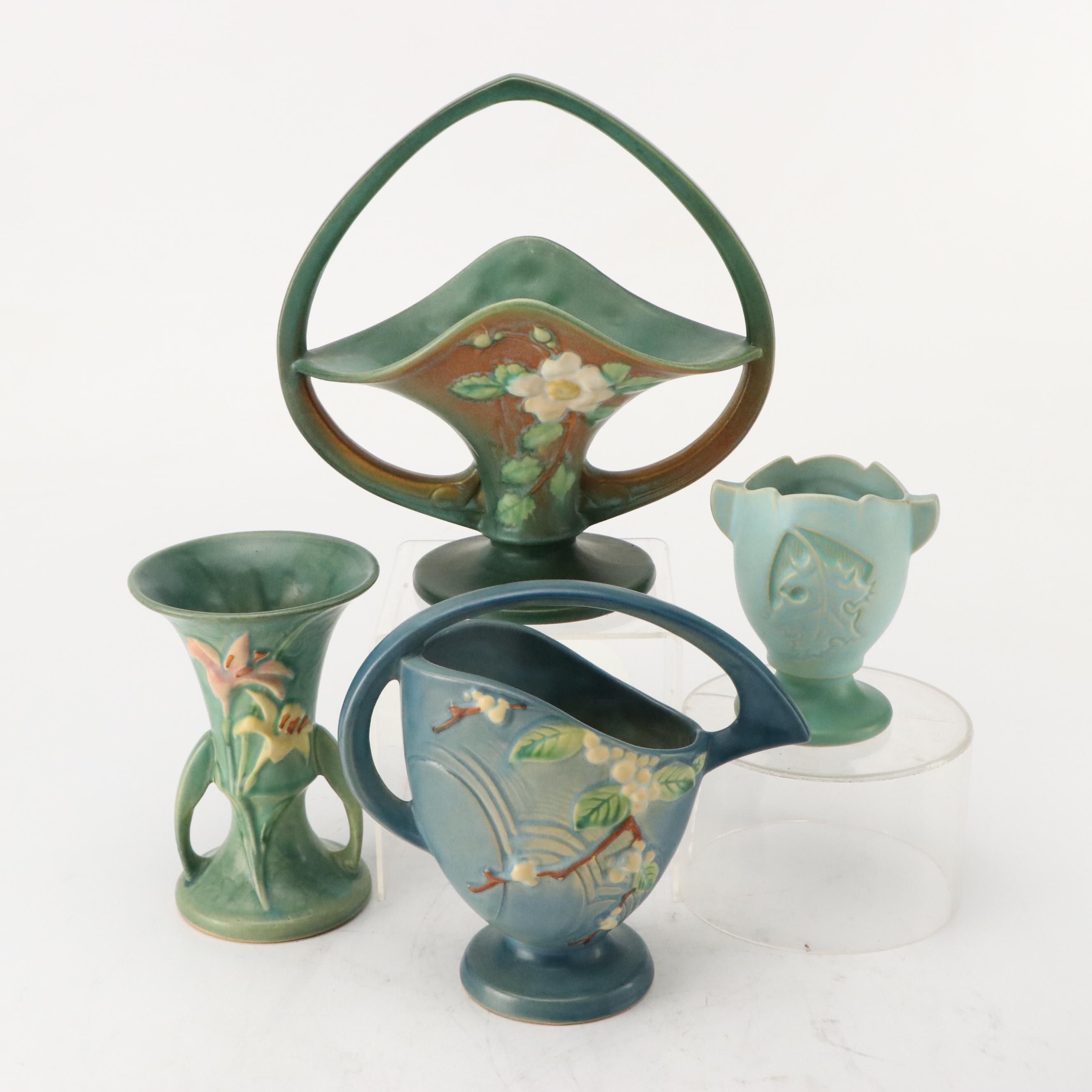 Roseville Pottery "Primrose," "Zephyr Lily," "Snowberry," & Silhouette Vases