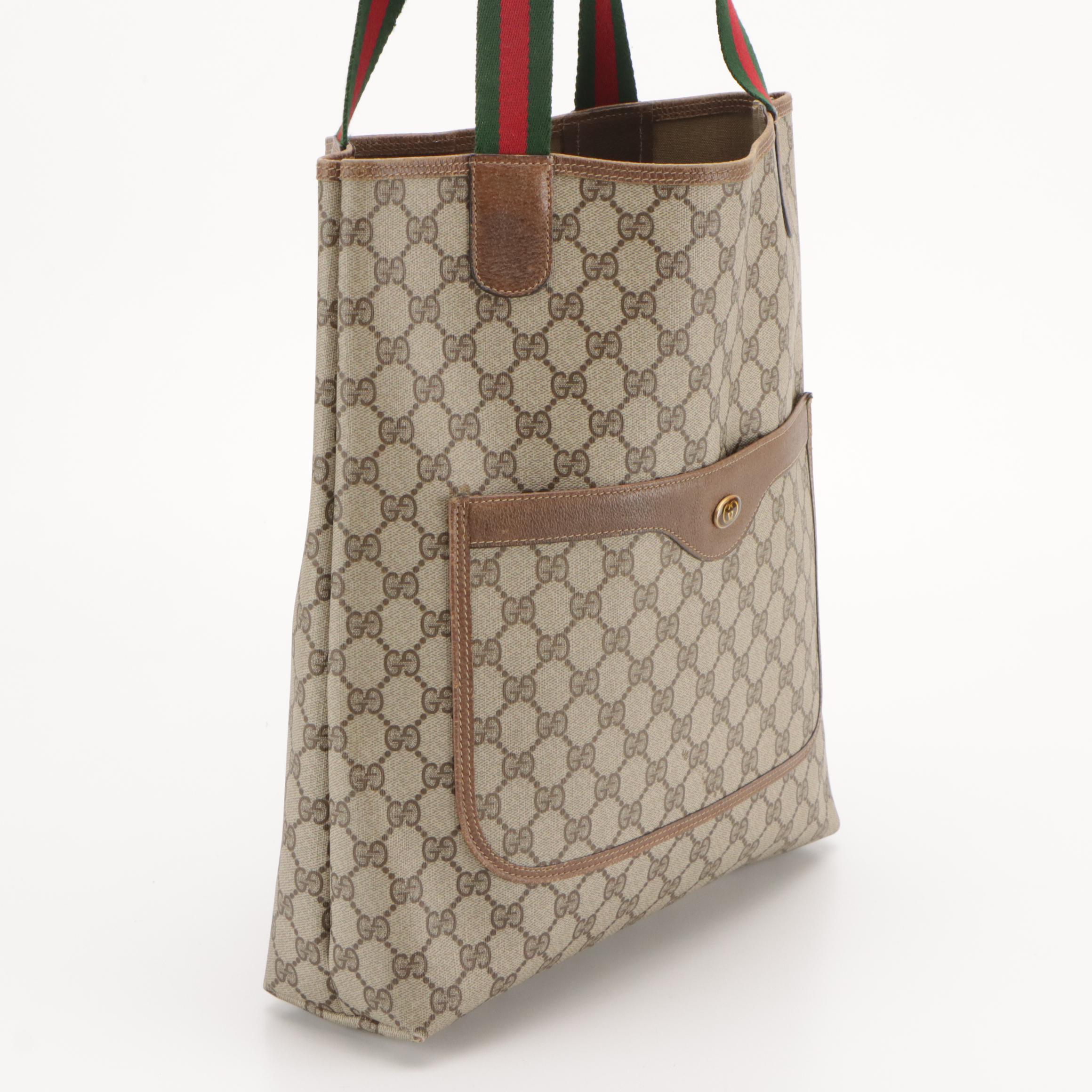 Gucci Accessory Collection Tote in GG Supreme Canvas and Leather With Web Straps