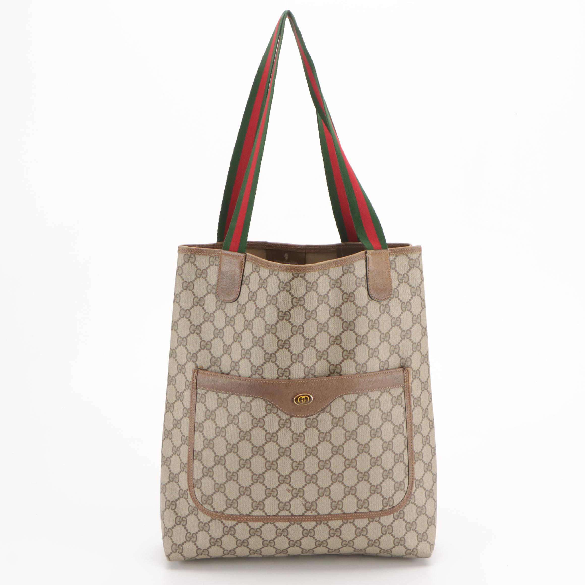 Gucci Accessory Collection Tote in GG Supreme Canvas and Leather With Web Straps