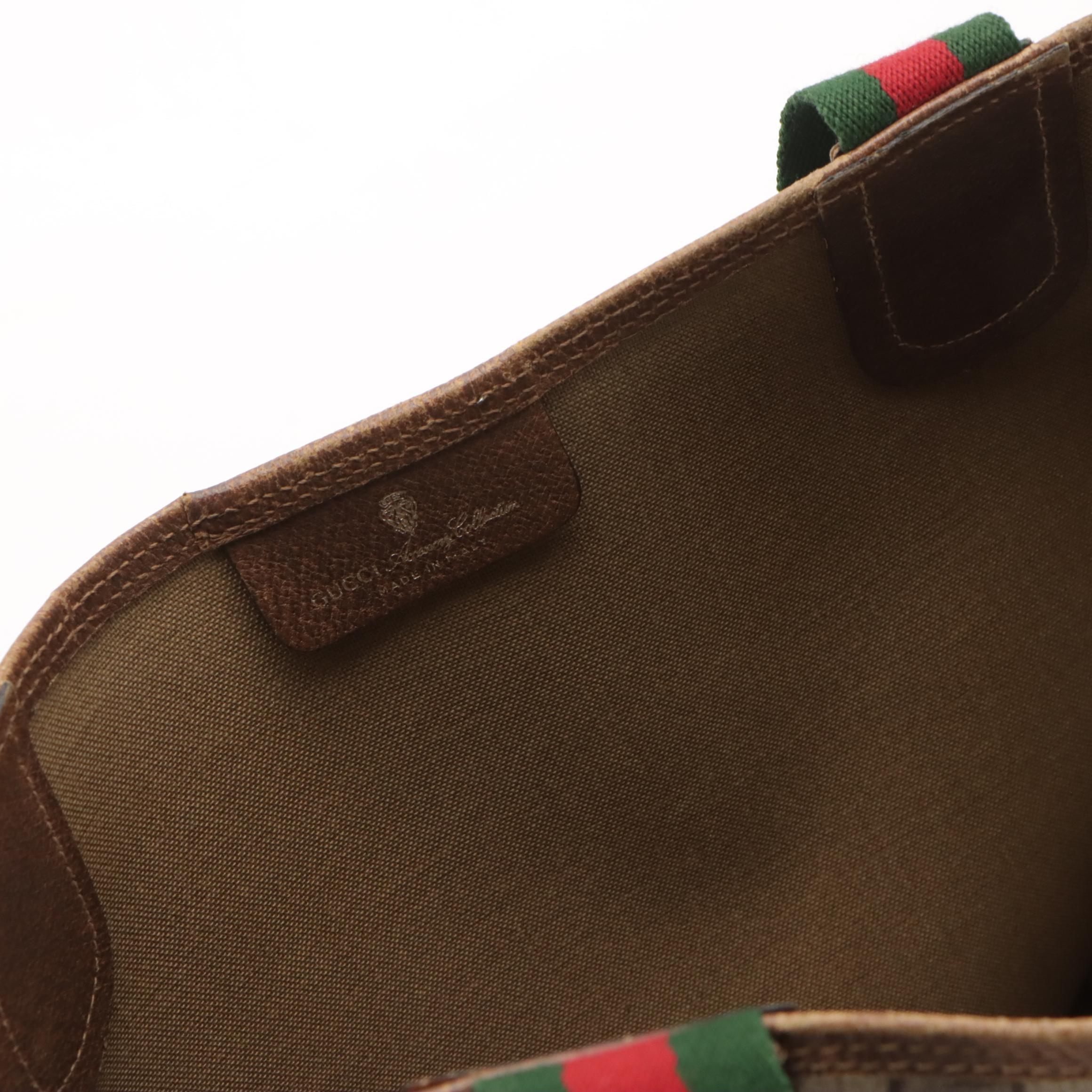 Gucci Accessory Collection Tote in GG Supreme Canvas and Leather With Web Straps