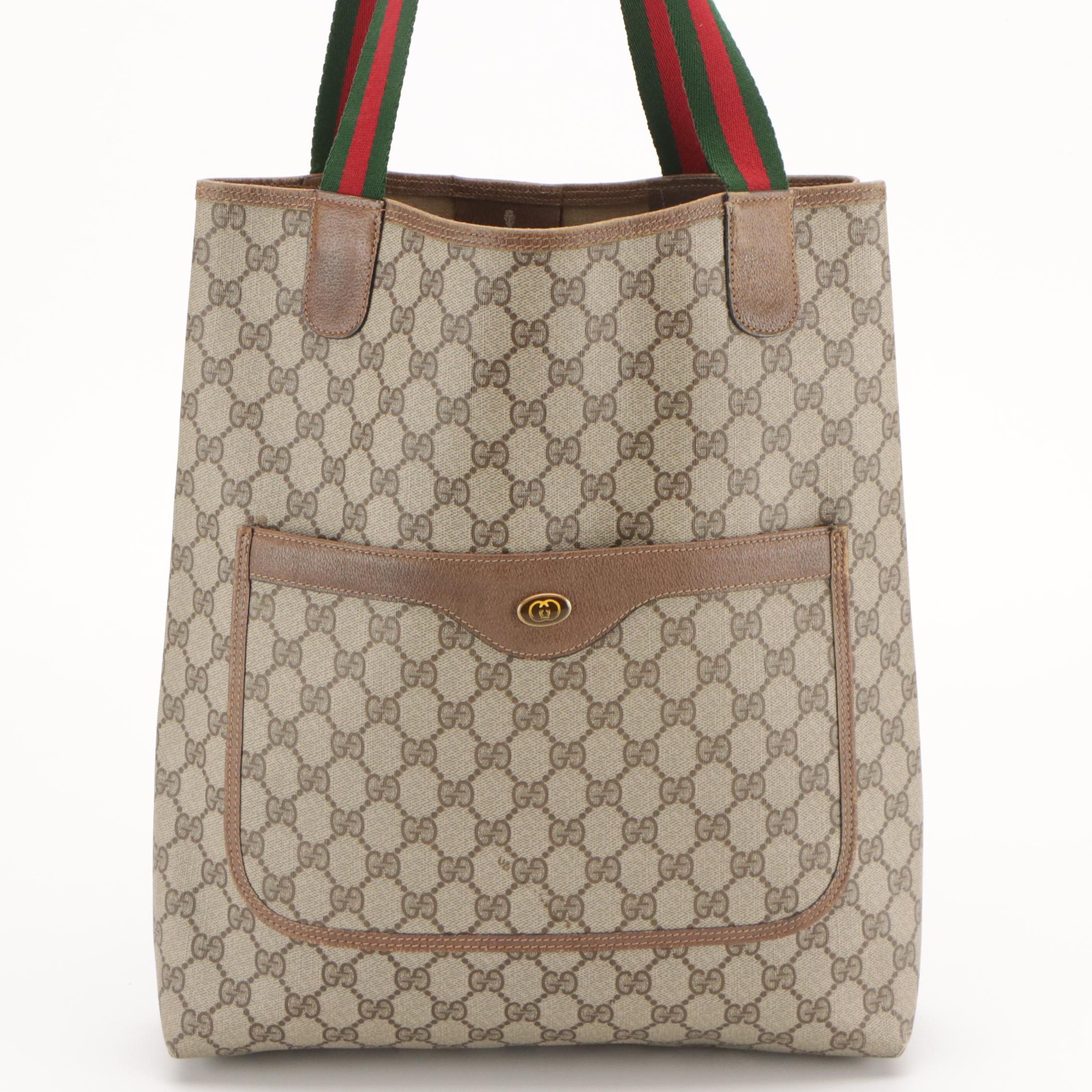Gucci Accessory Collection Tote in GG Supreme Canvas and Leather With Web Straps