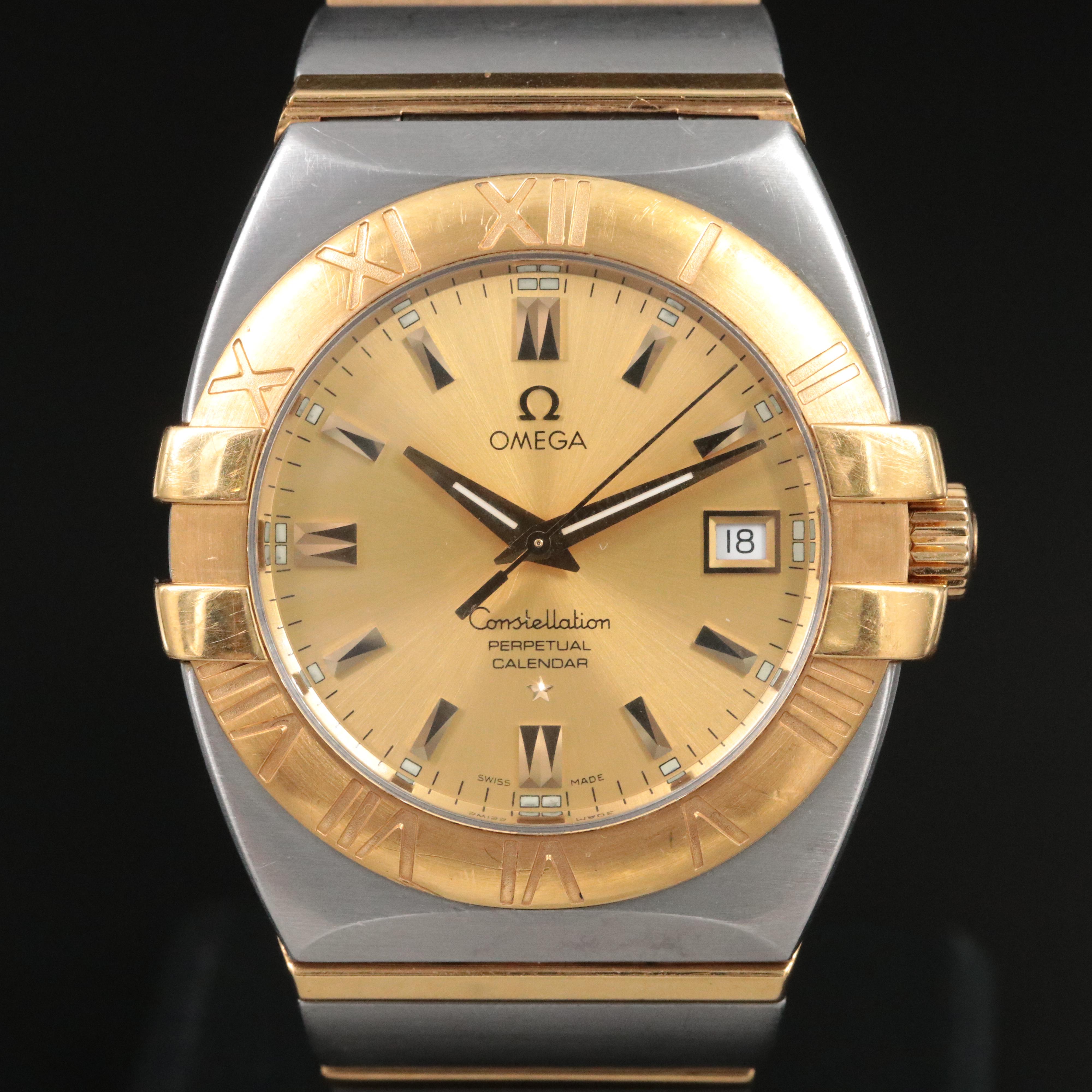 18K & Stainless Steel Omega Constellation Double Eagle Perpetual Calendar Watch