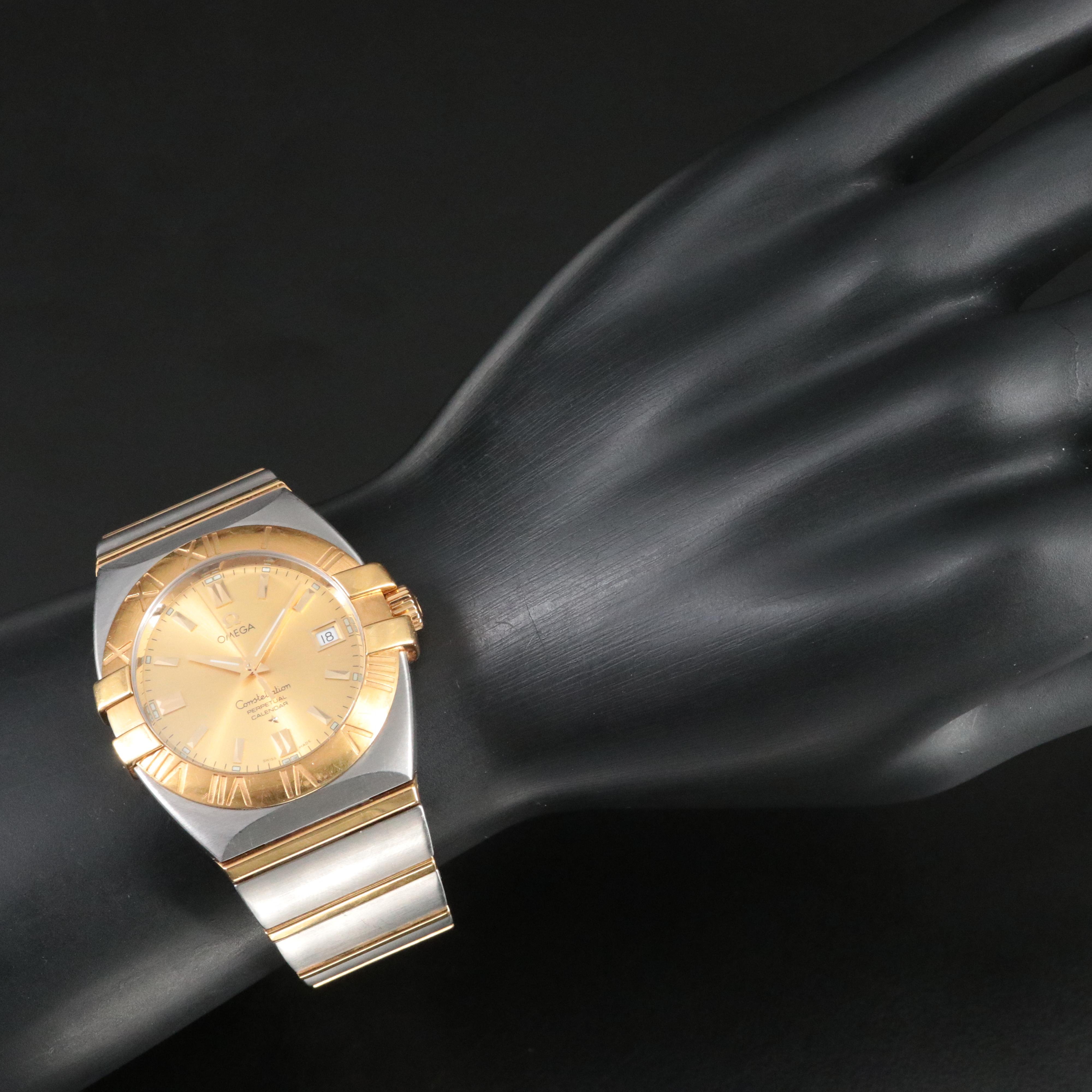 18K & Stainless Steel Omega Constellation Double Eagle Perpetual Calendar Watch