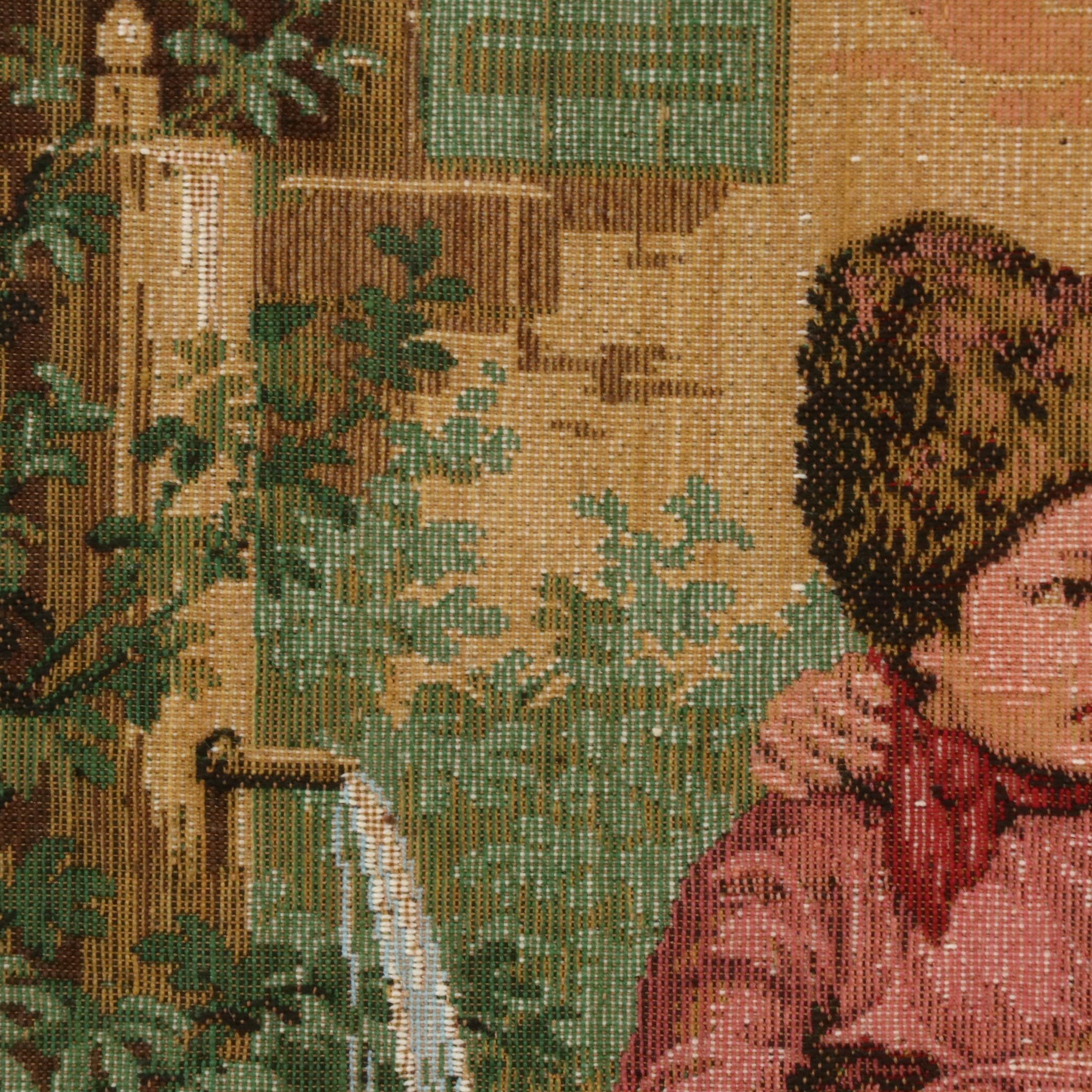 Woven Tapestry with Children in Garden, 20th Century