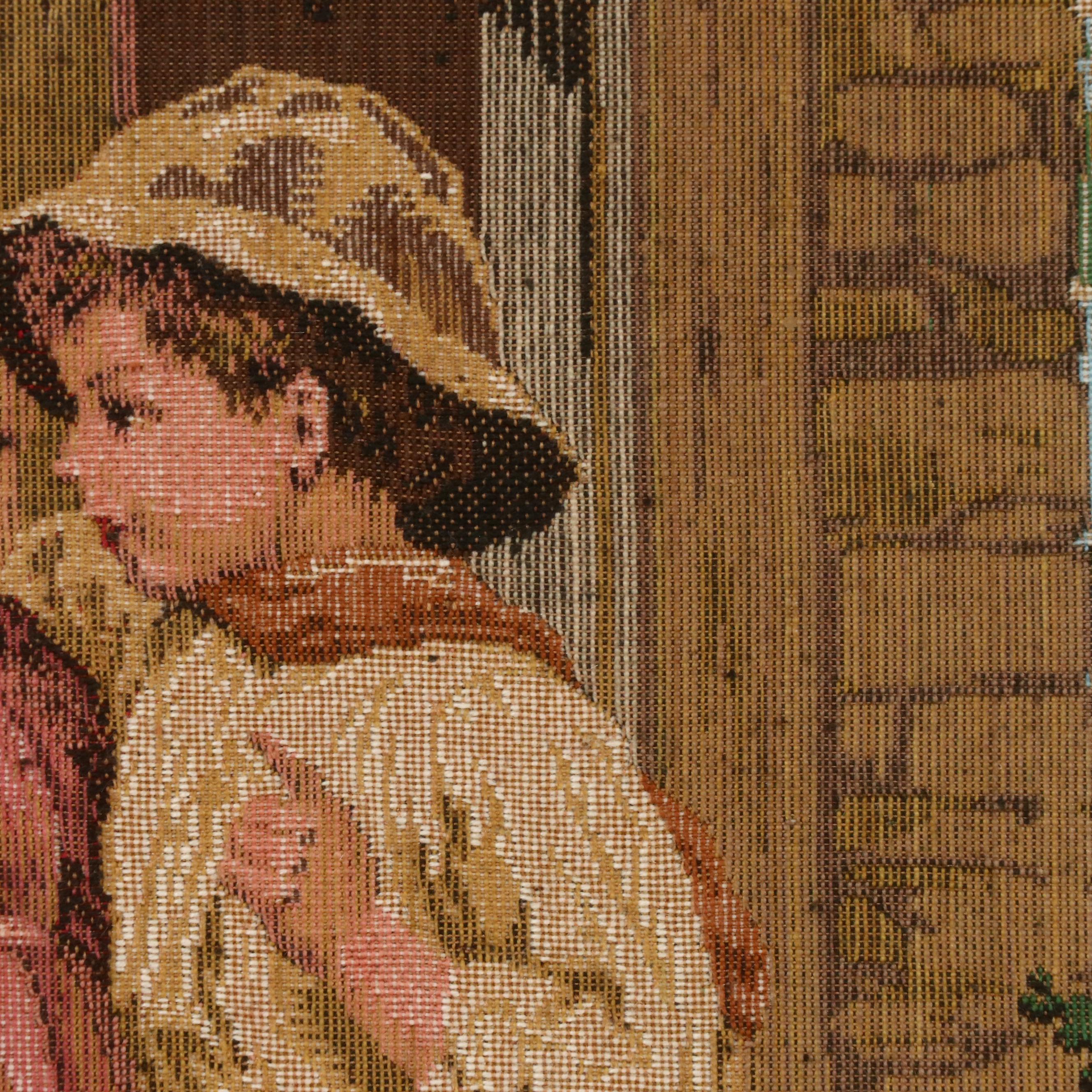 Woven Tapestry with Children in Garden, 20th Century
