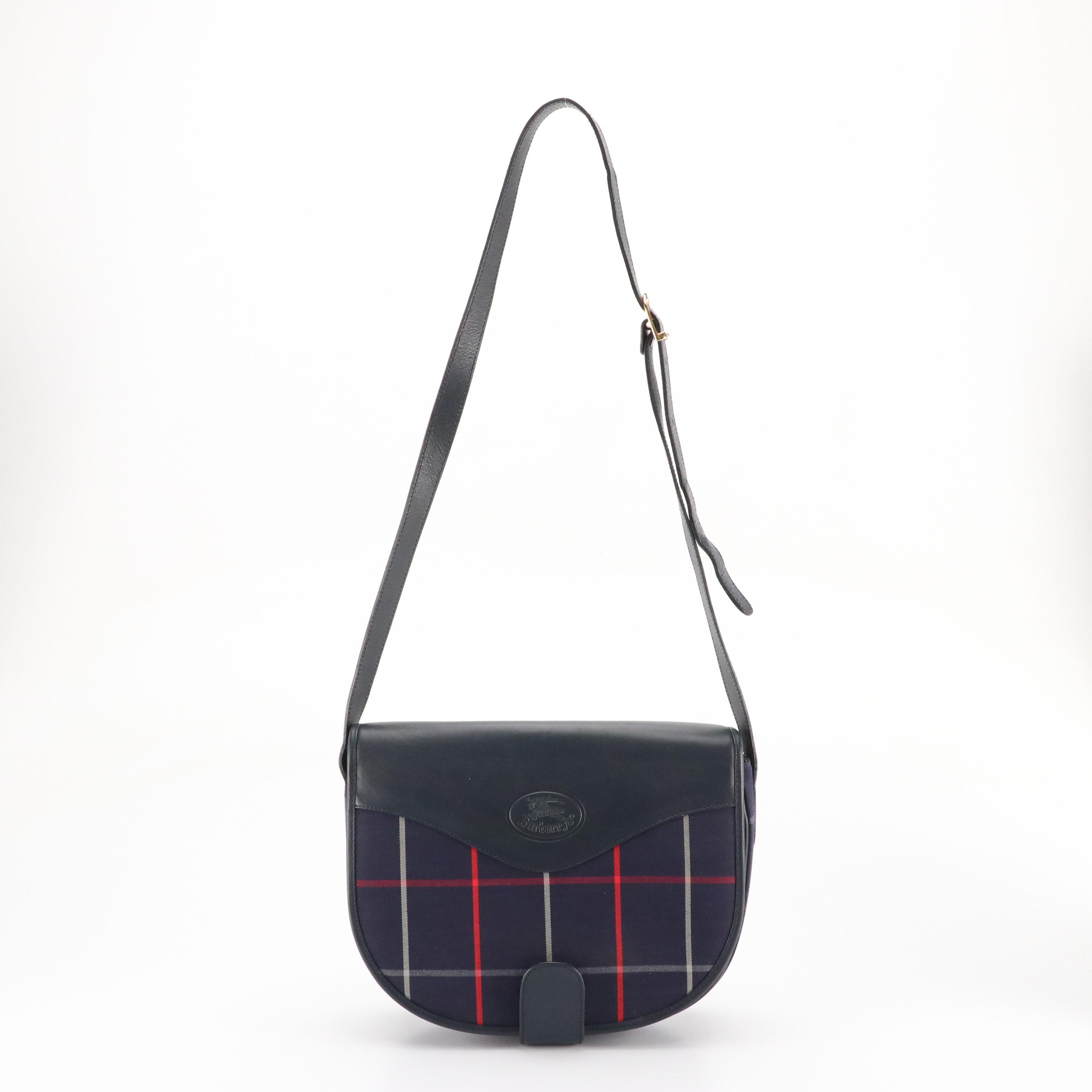 Burberry Full Flap Messenger Bag in Vintage Navy Blue Check Canvas and Leather