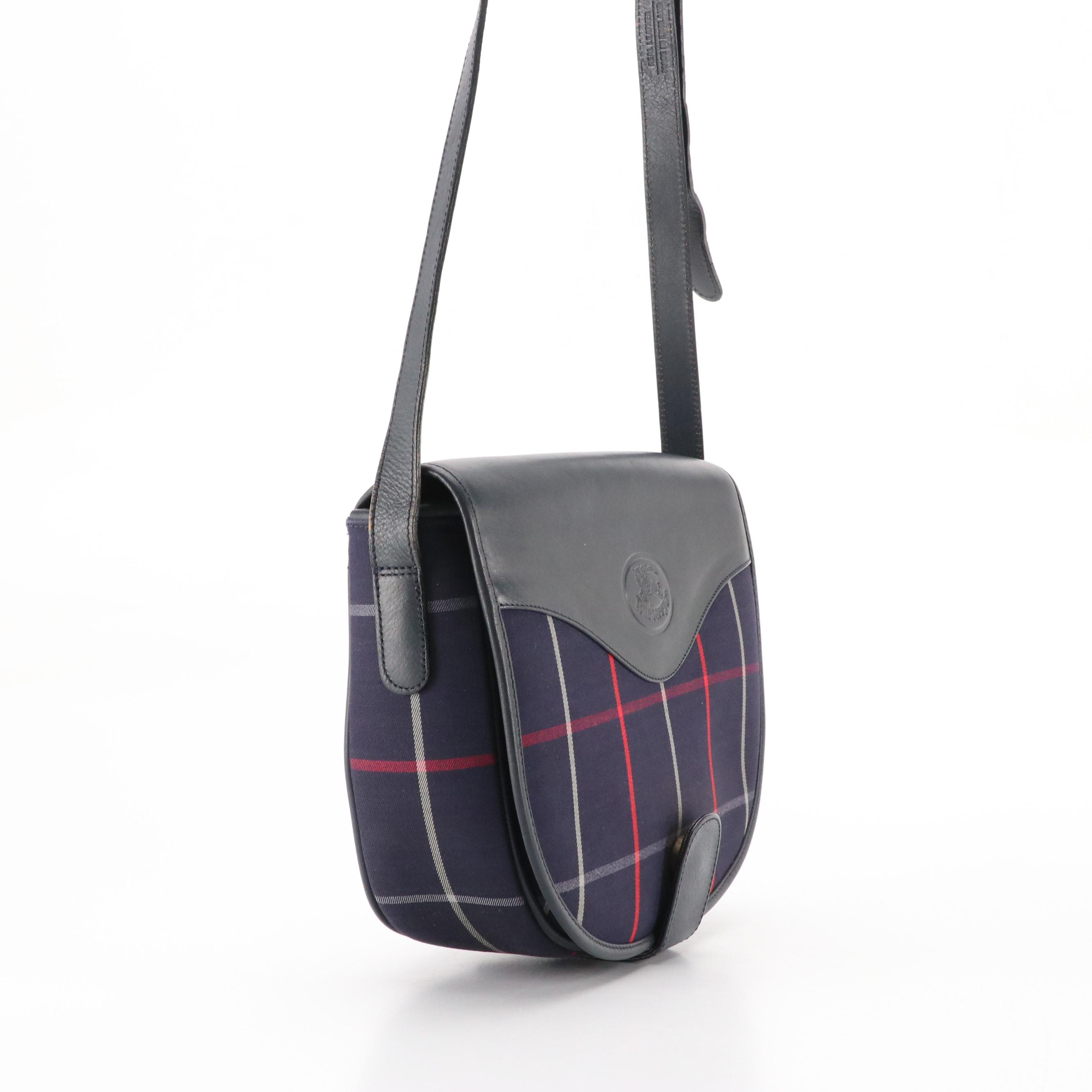 Burberry Full Flap Messenger Bag in Vintage Navy Blue Check Canvas and Leather