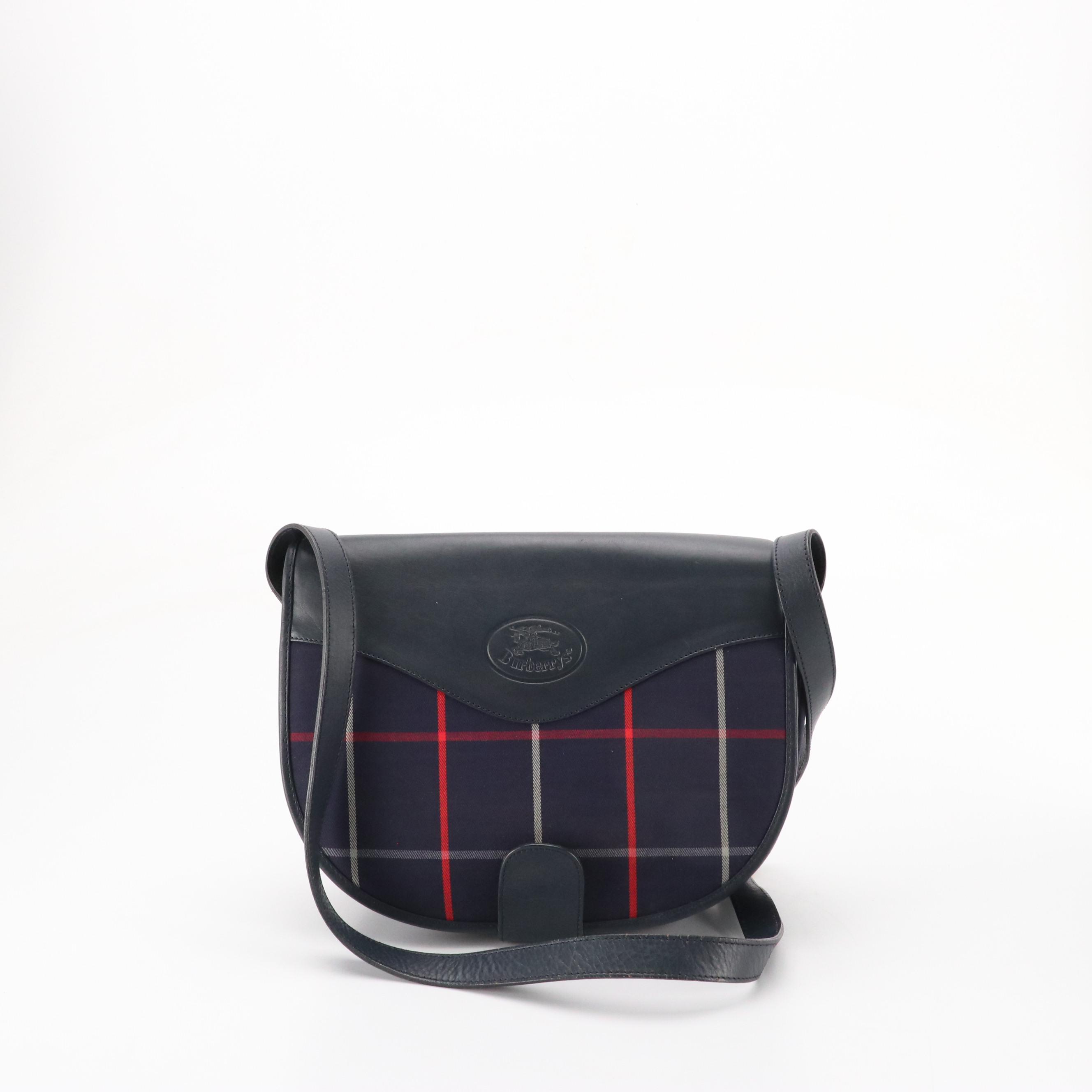 Burberry Full Flap Messenger Bag in Vintage Navy Blue Check Canvas and Leather
