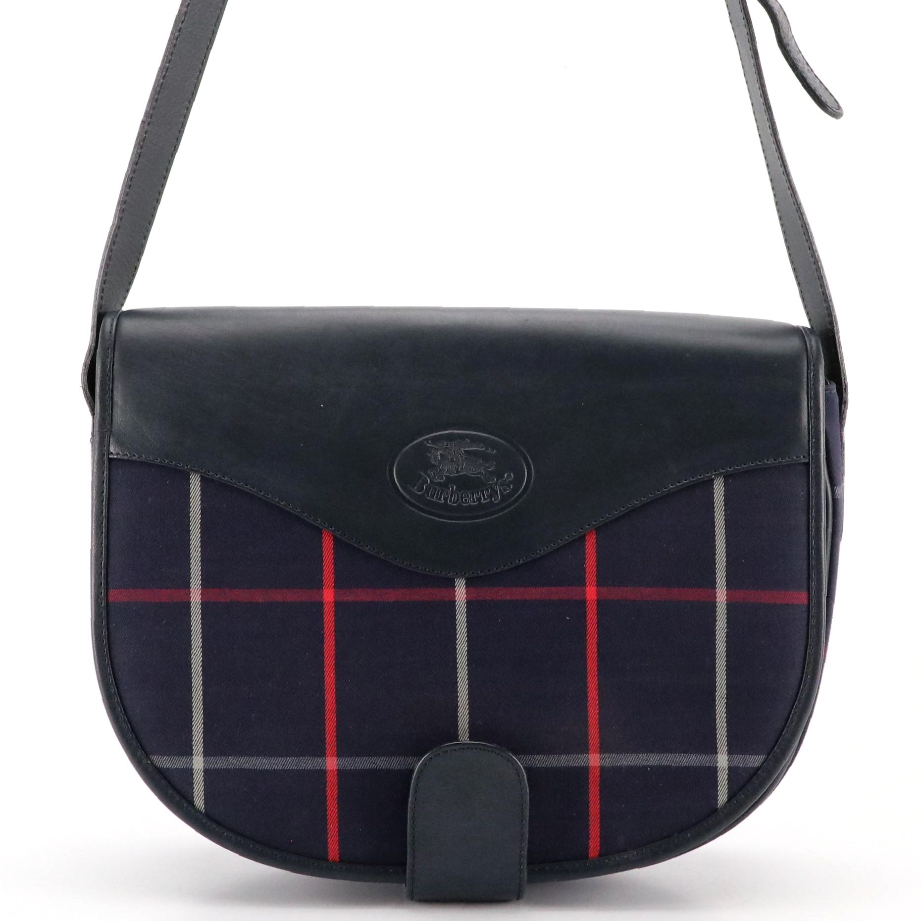 Burberry Full Flap Messenger Bag in Vintage Navy Blue Check Canvas and Leather