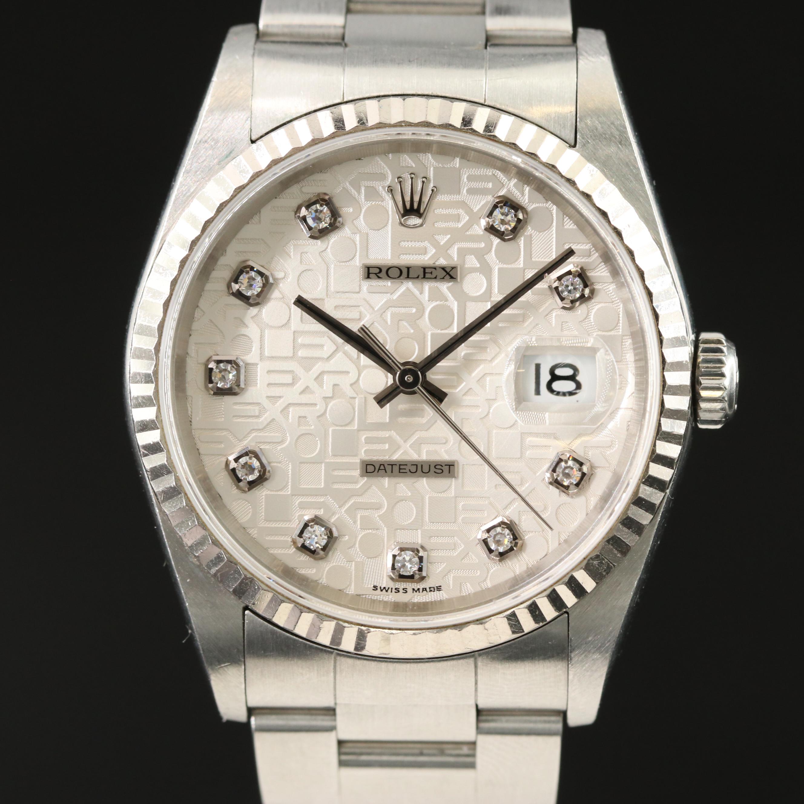 Rolex Datejust 16234 Diamond Jubilee 36mm Steel Automatic Watch circa 2005