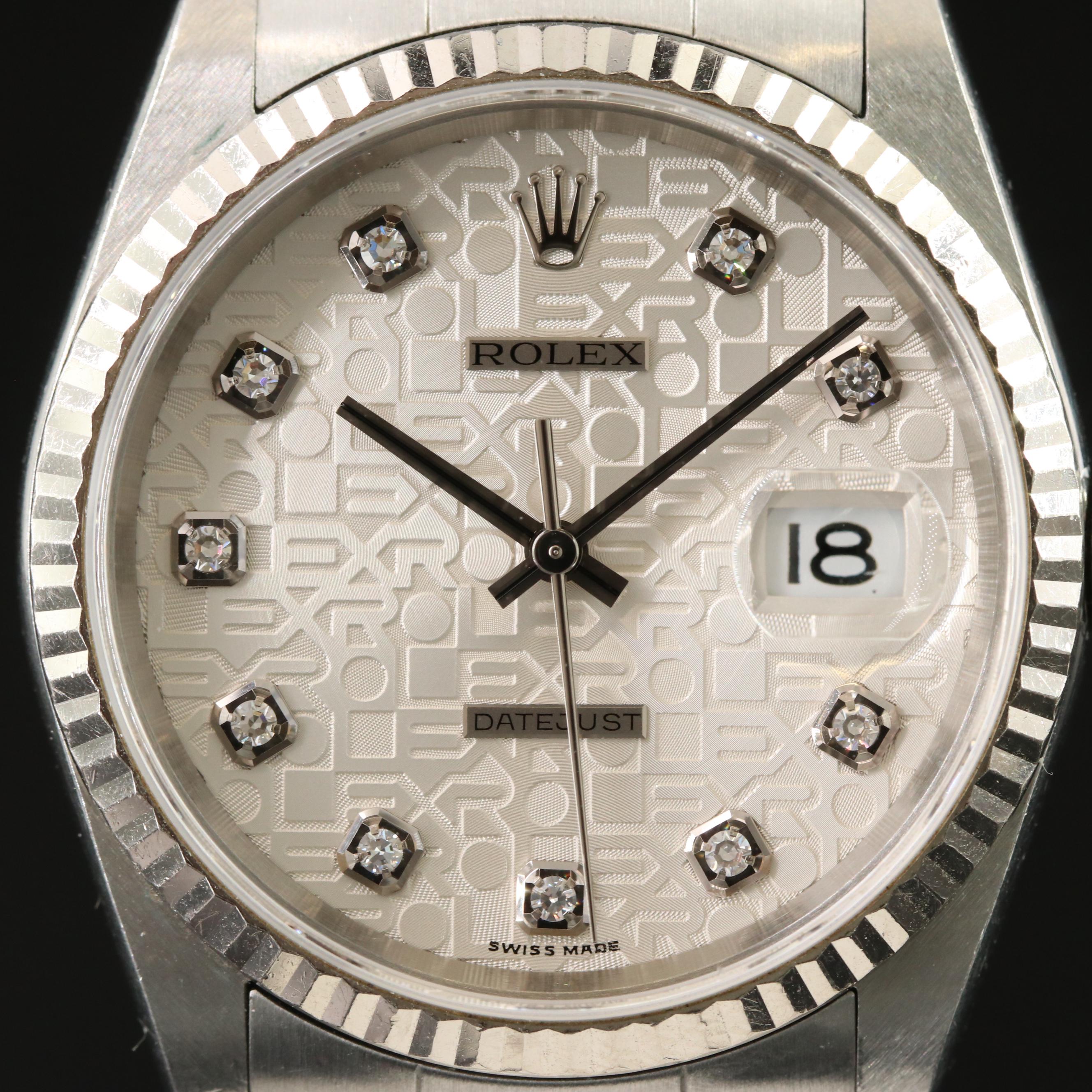 Rolex Datejust 16234 Diamond Jubilee 36mm Steel Automatic Watch circa 2005