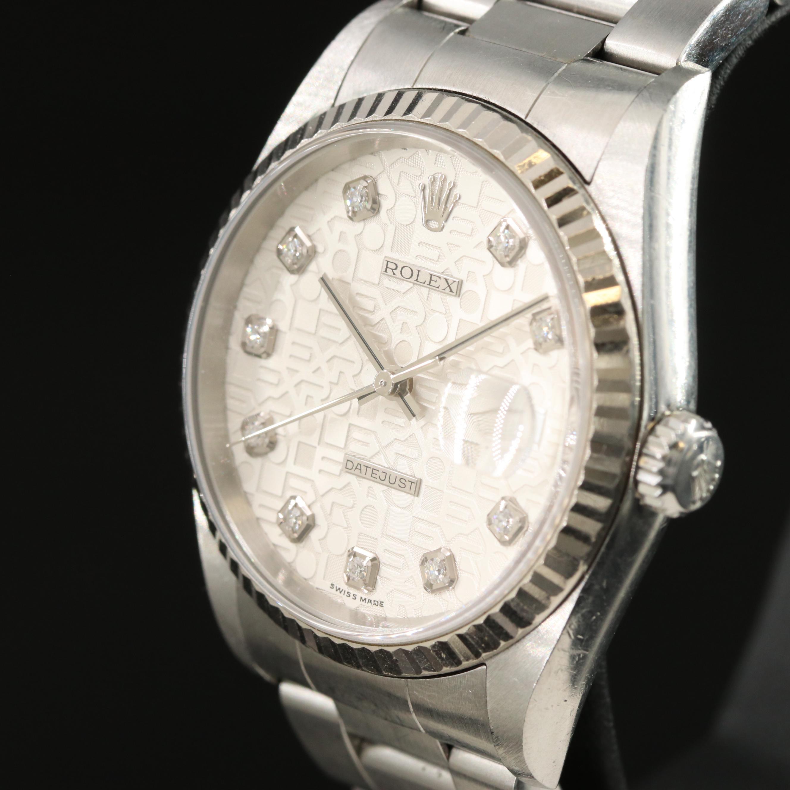 Rolex Datejust 16234 Diamond Jubilee 36mm Steel Automatic Watch circa 2005