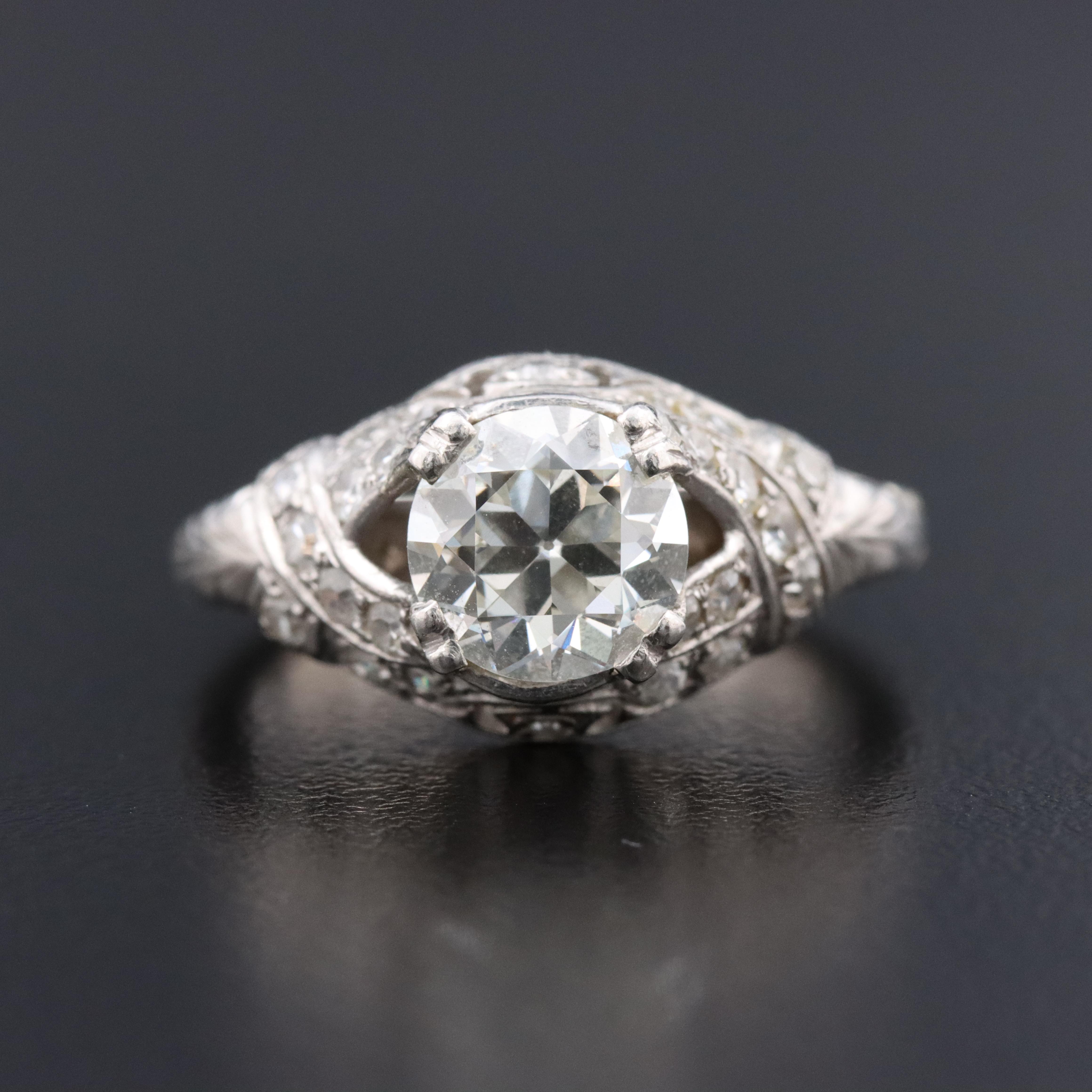 Vintage Platinum 1.54 CTW Diamond Ring with 14K Hinged Shank