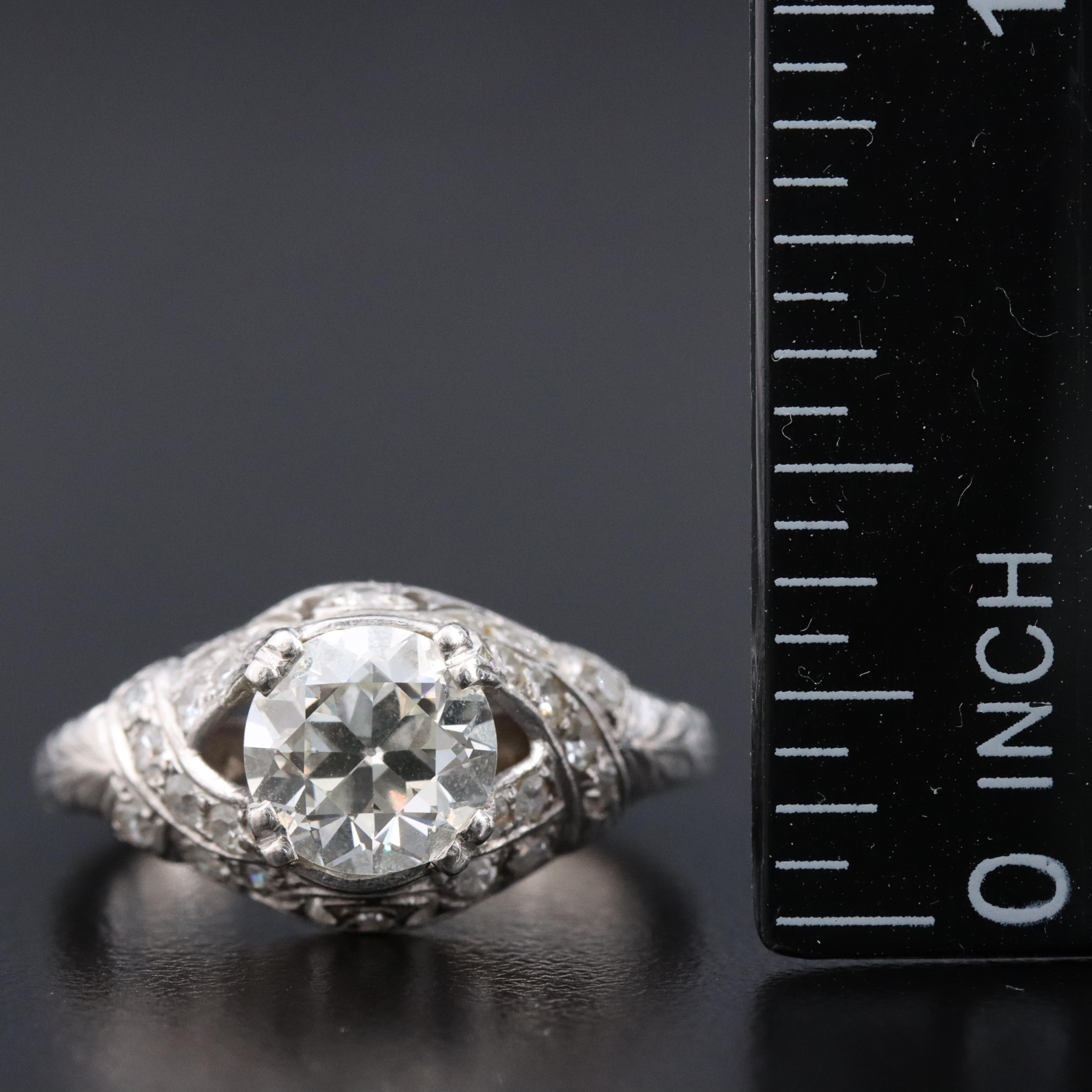 Vintage Platinum 1.54 CTW Diamond Ring with 14K Hinged Shank