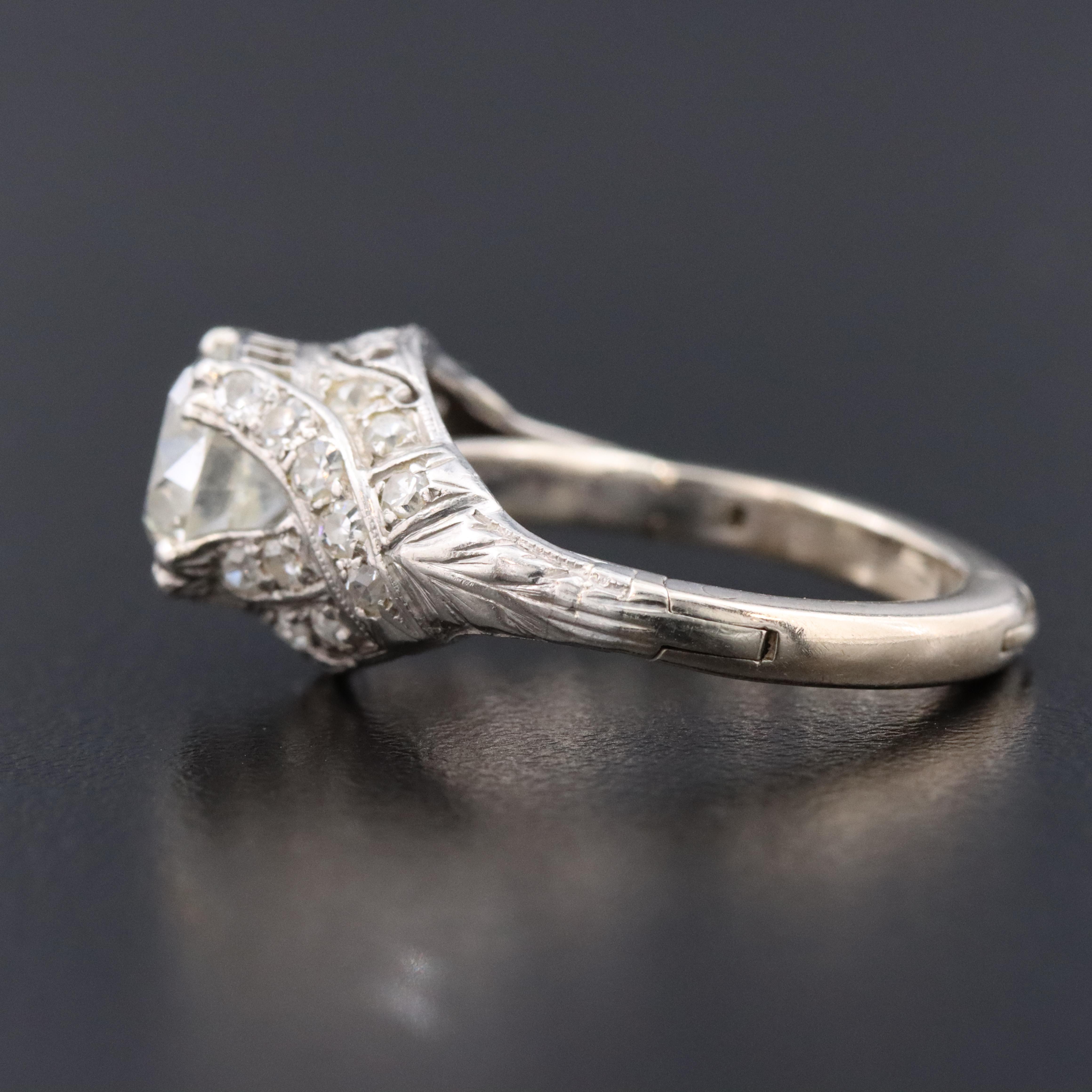 Vintage Platinum 1.54 CTW Diamond Ring with 14K Hinged Shank