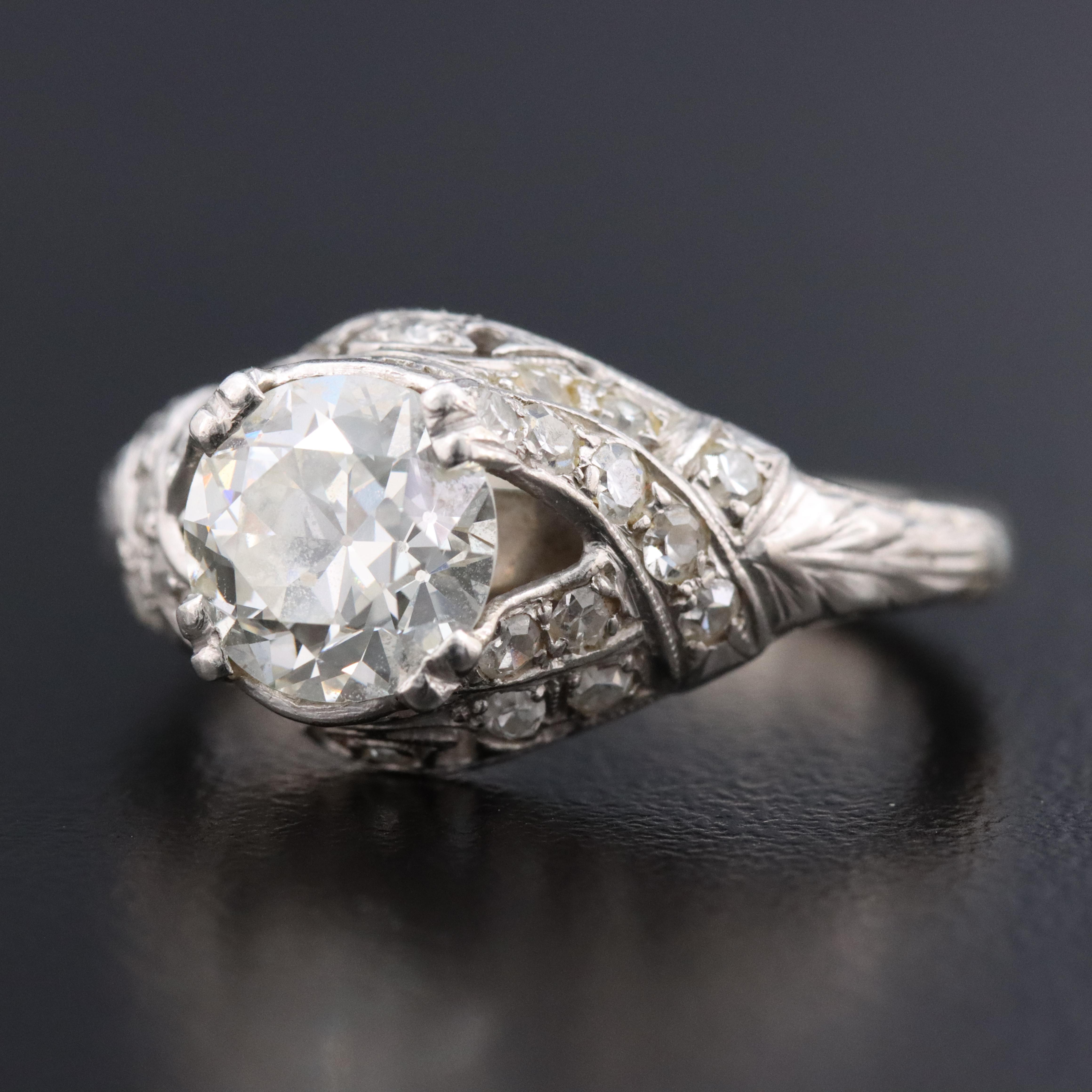 Vintage Platinum 1.54 CTW Diamond Ring with 14K Hinged Shank