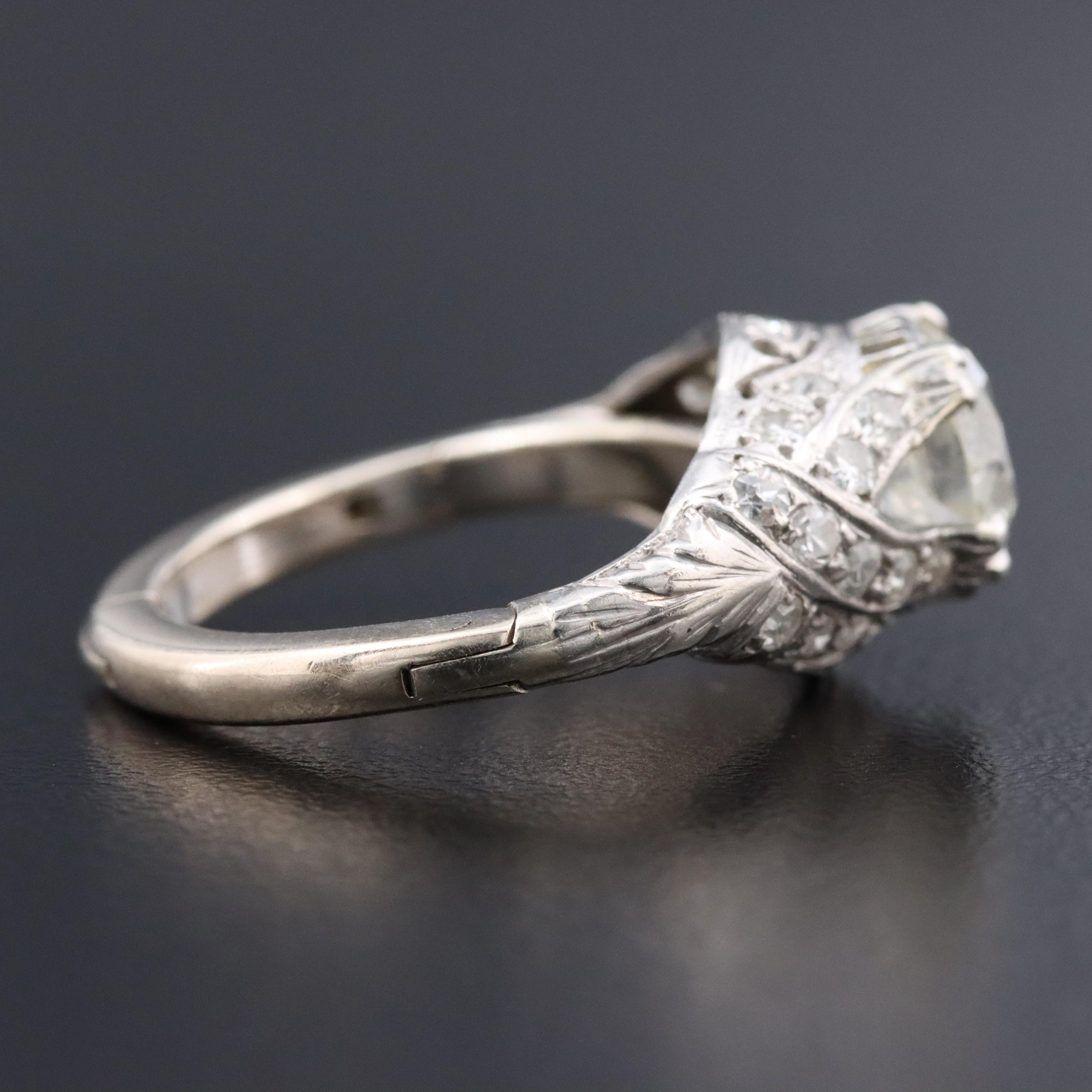 Vintage Platinum 1.54 CTW Diamond Ring with 14K Hinged Shank