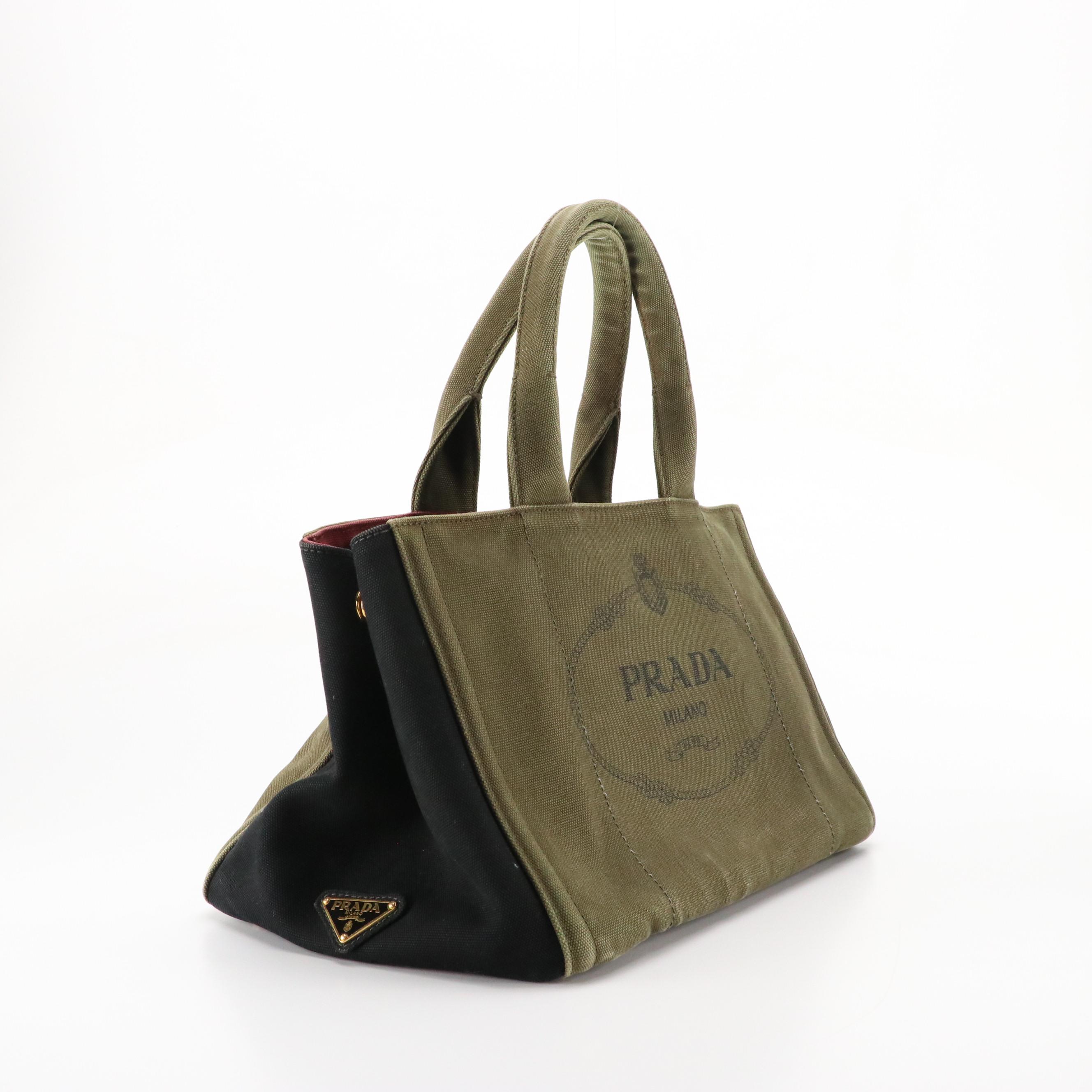 Prada Limited Edition Canapa Logo Tote in Military Green and Black Canvas
