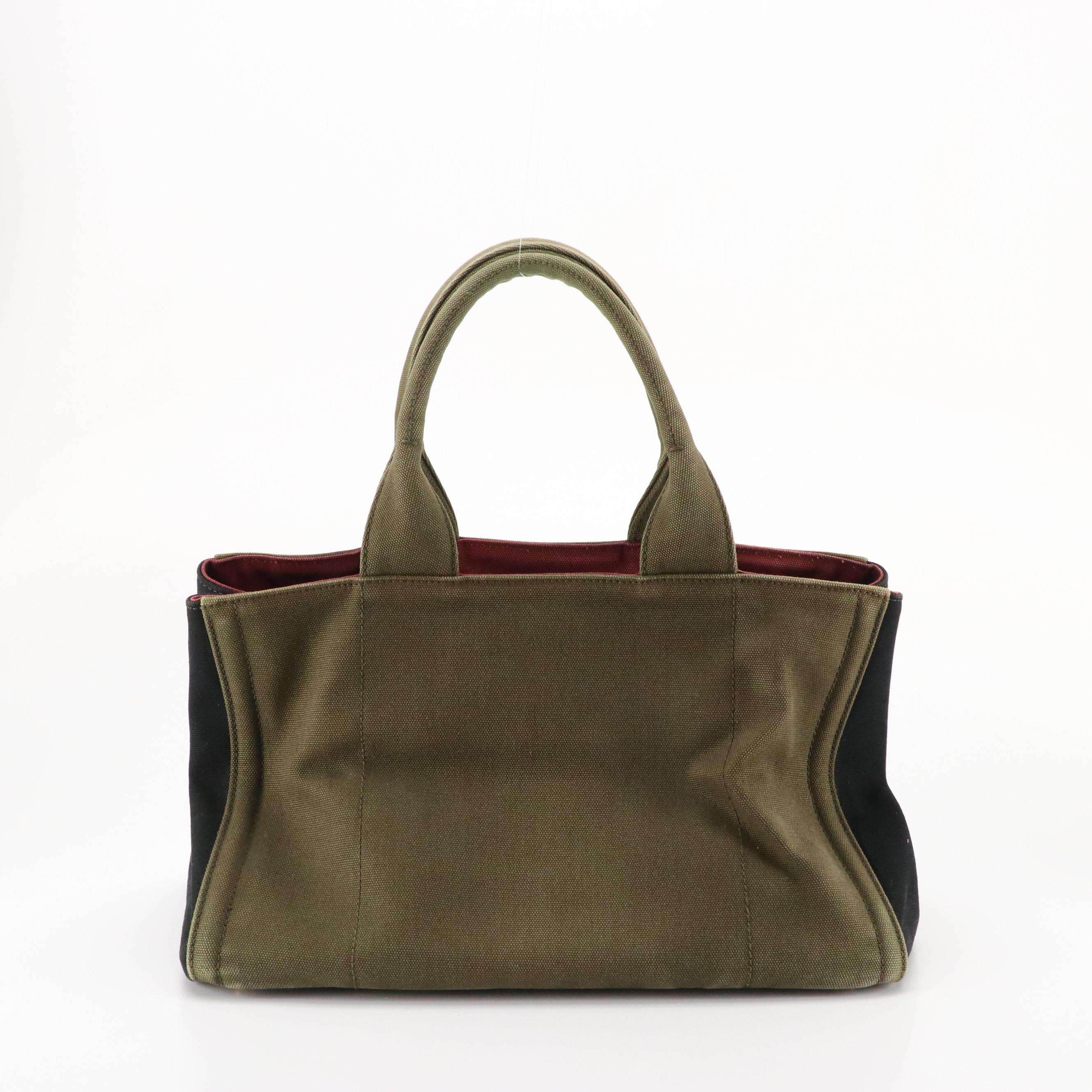 Prada Limited Edition Canapa Logo Tote in Military Green and Black Canvas