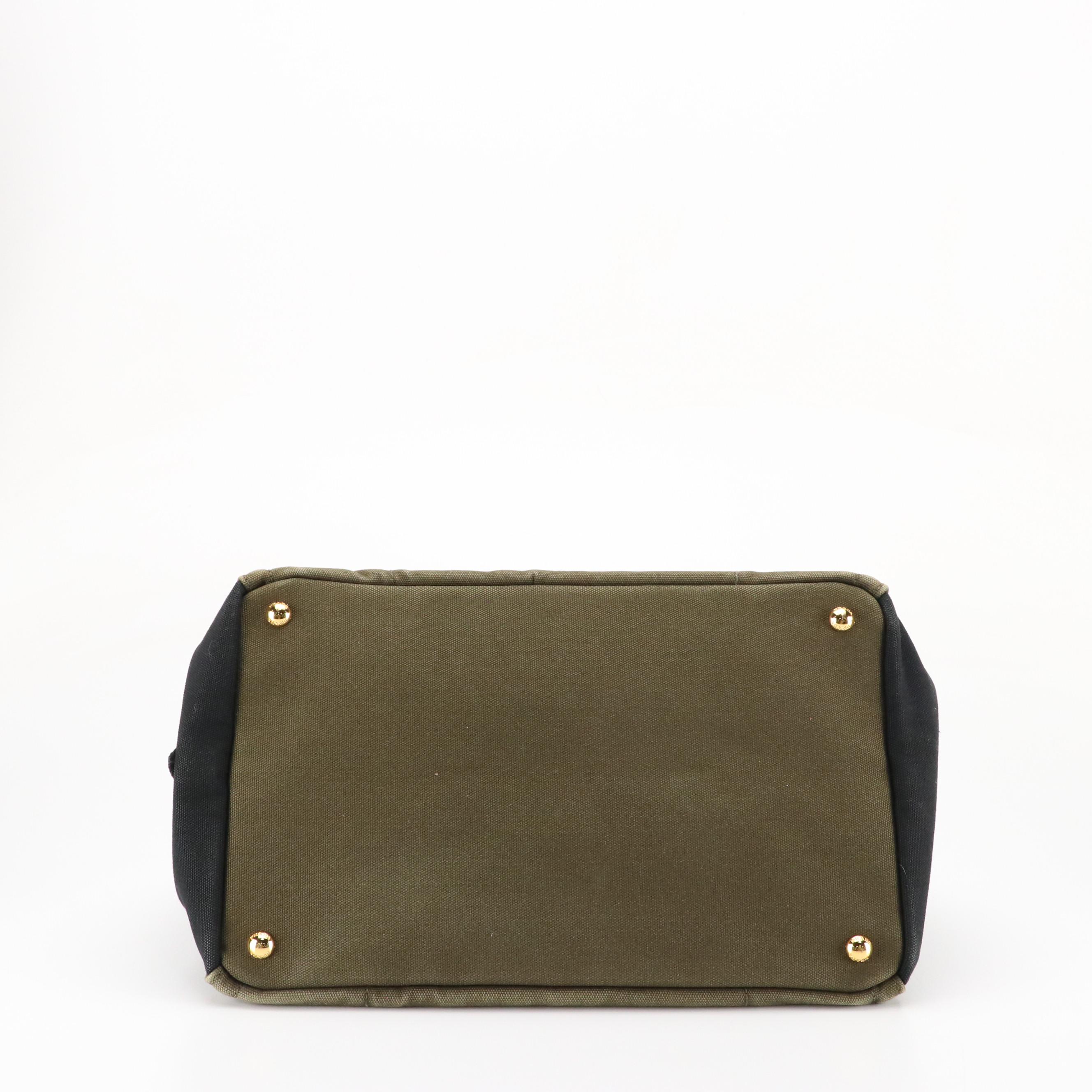 Prada Limited Edition Canapa Logo Tote in Military Green and Black Canvas