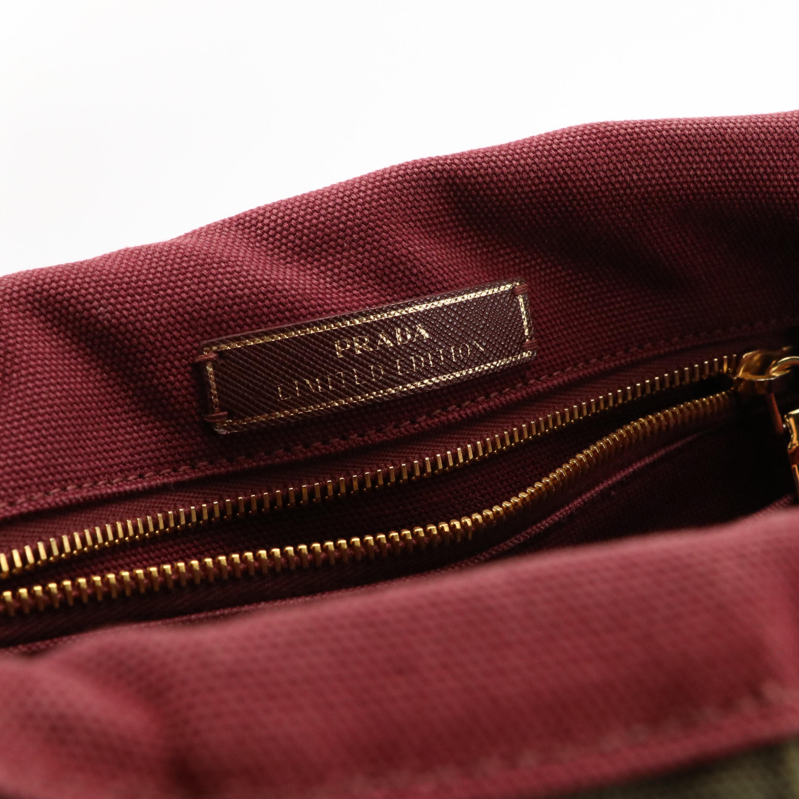 Prada Limited Edition Canapa Logo Tote in Military Green and Black Canvas