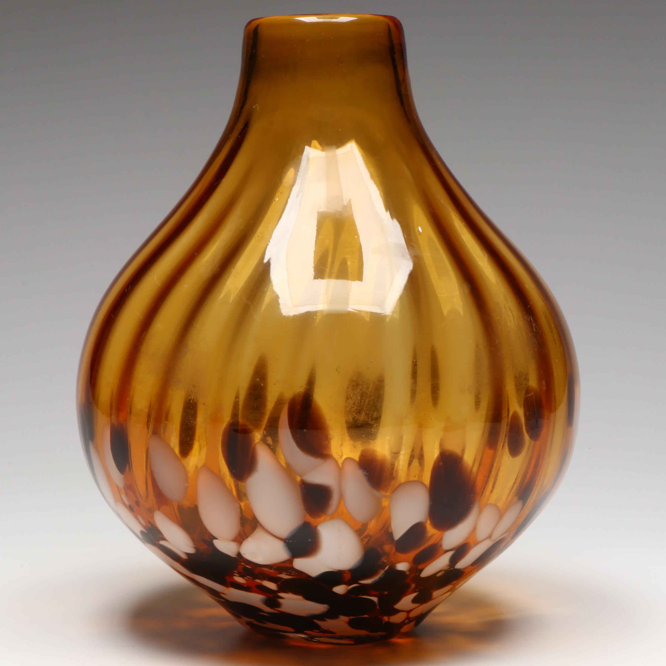 Paul Cardew Mini Tea Shop Teapot & Murano Style Amber and Dotted Glass Vase