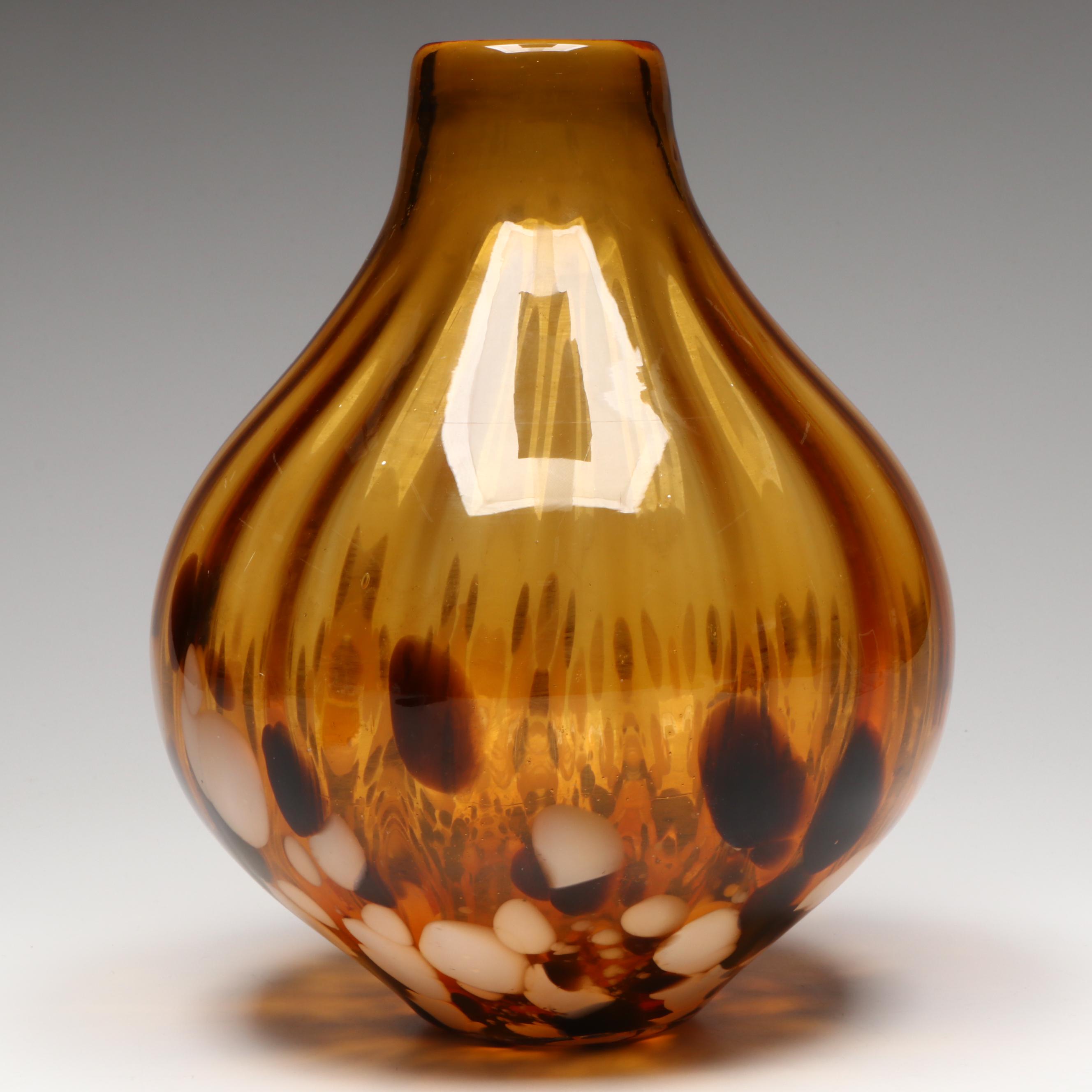 Paul Cardew Mini Tea Shop Teapot & Murano Style Amber and Dotted Glass Vase