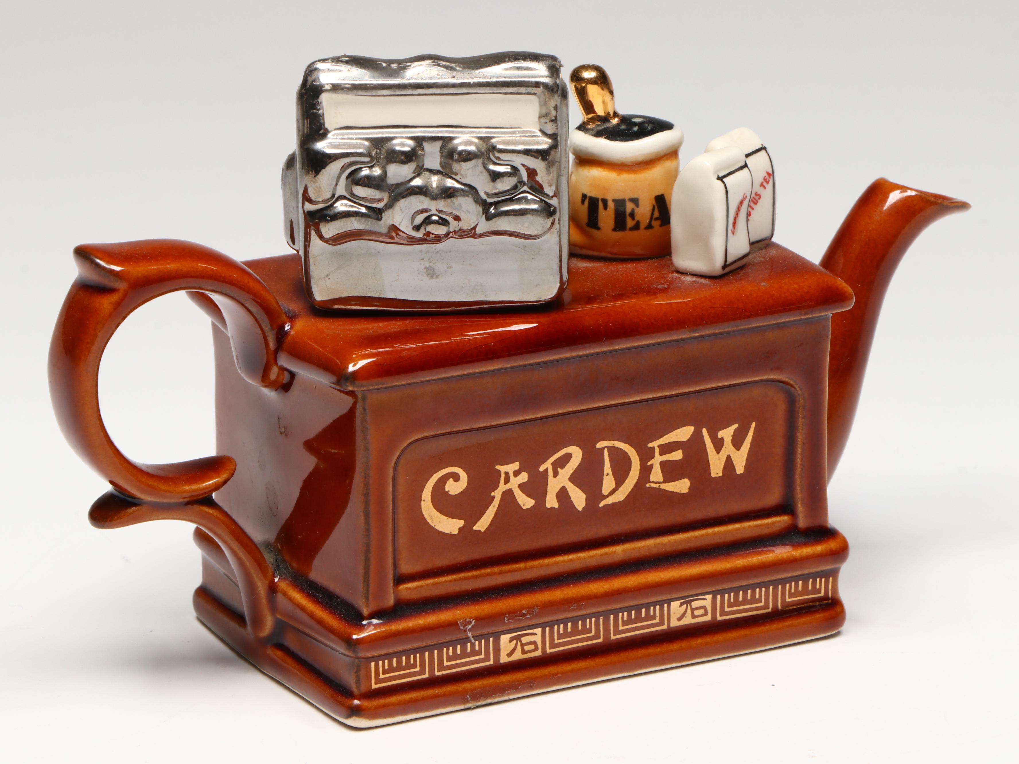 Paul Cardew Mini Tea Shop Teapot & Murano Style Amber and Dotted Glass Vase