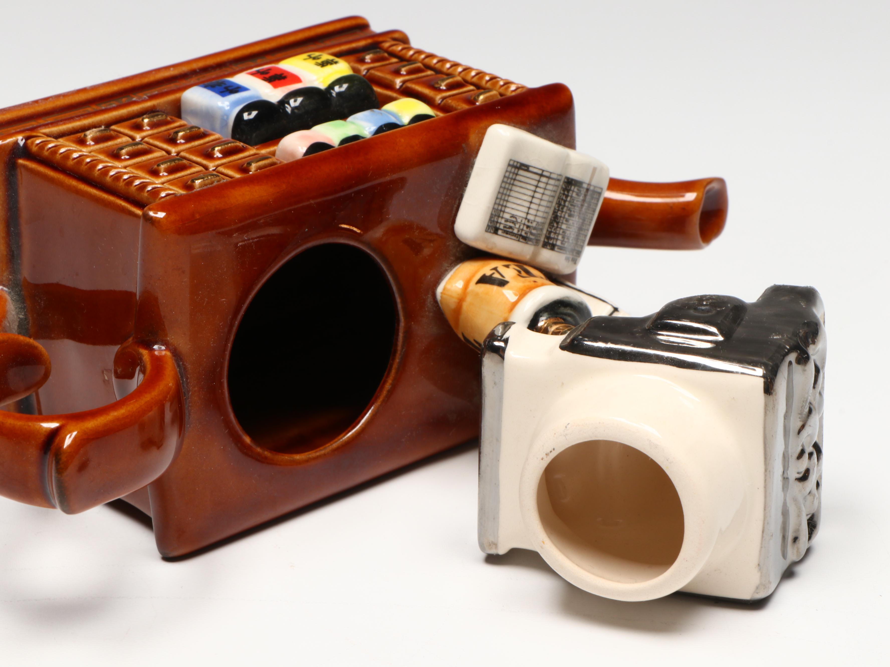 Paul Cardew Mini Tea Shop Teapot & Murano Style Amber and Dotted Glass Vase