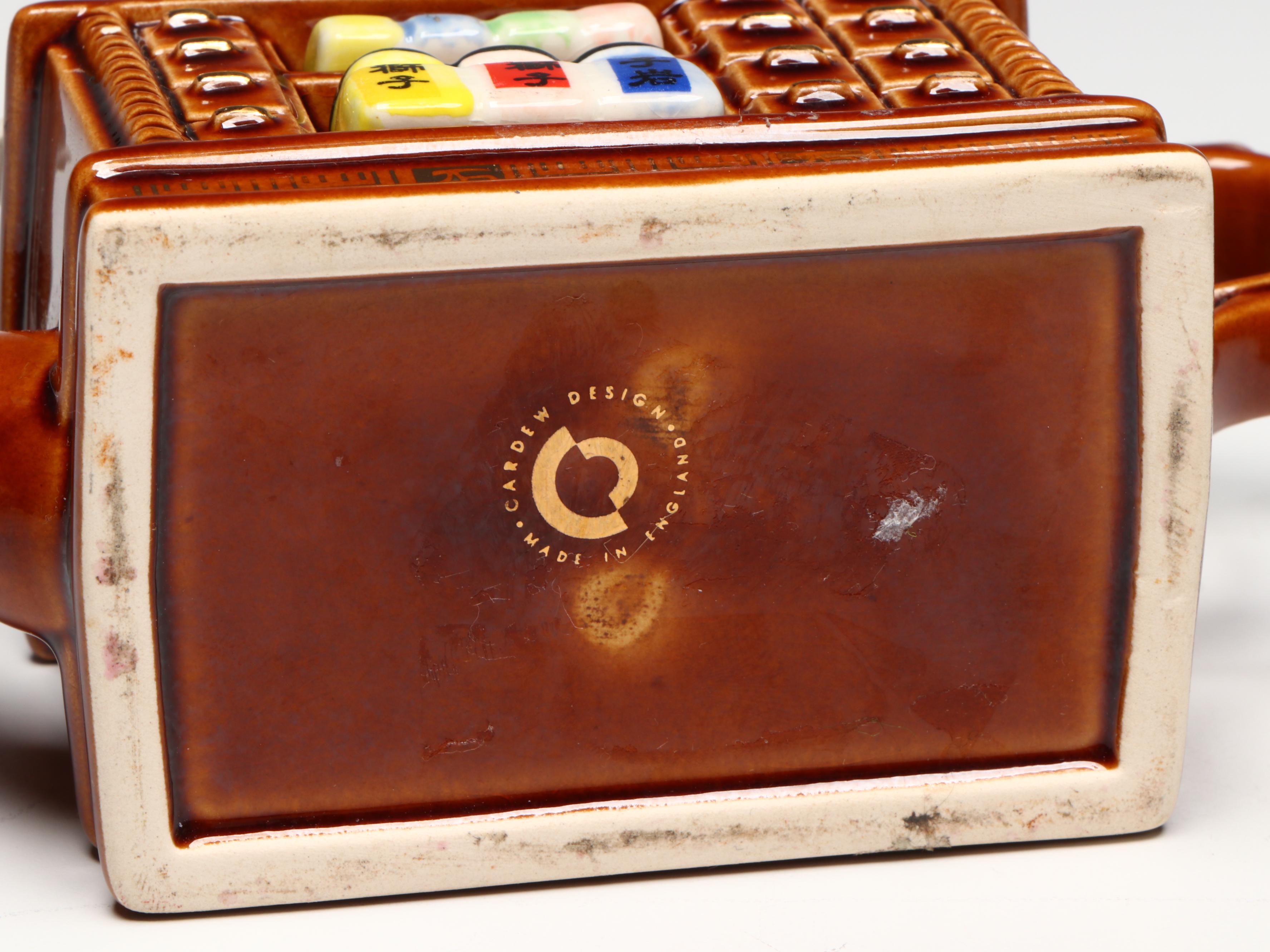 Paul Cardew Mini Tea Shop Teapot & Murano Style Amber and Dotted Glass Vase