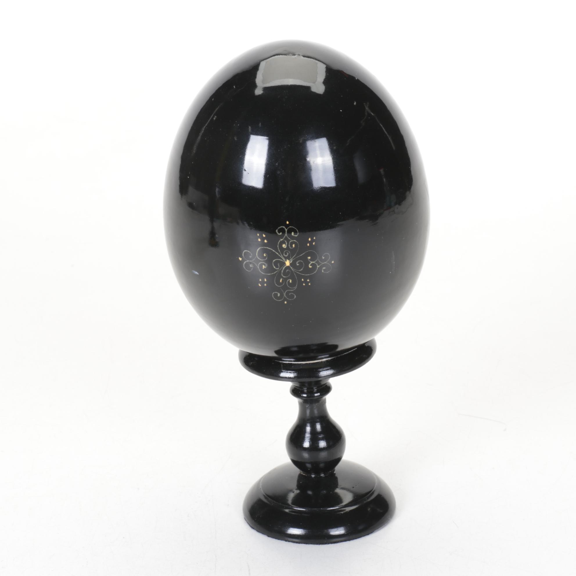 Russian Hand-Painted Lacquer Eggs Depicting St. Basil's Cathedral and Folklore