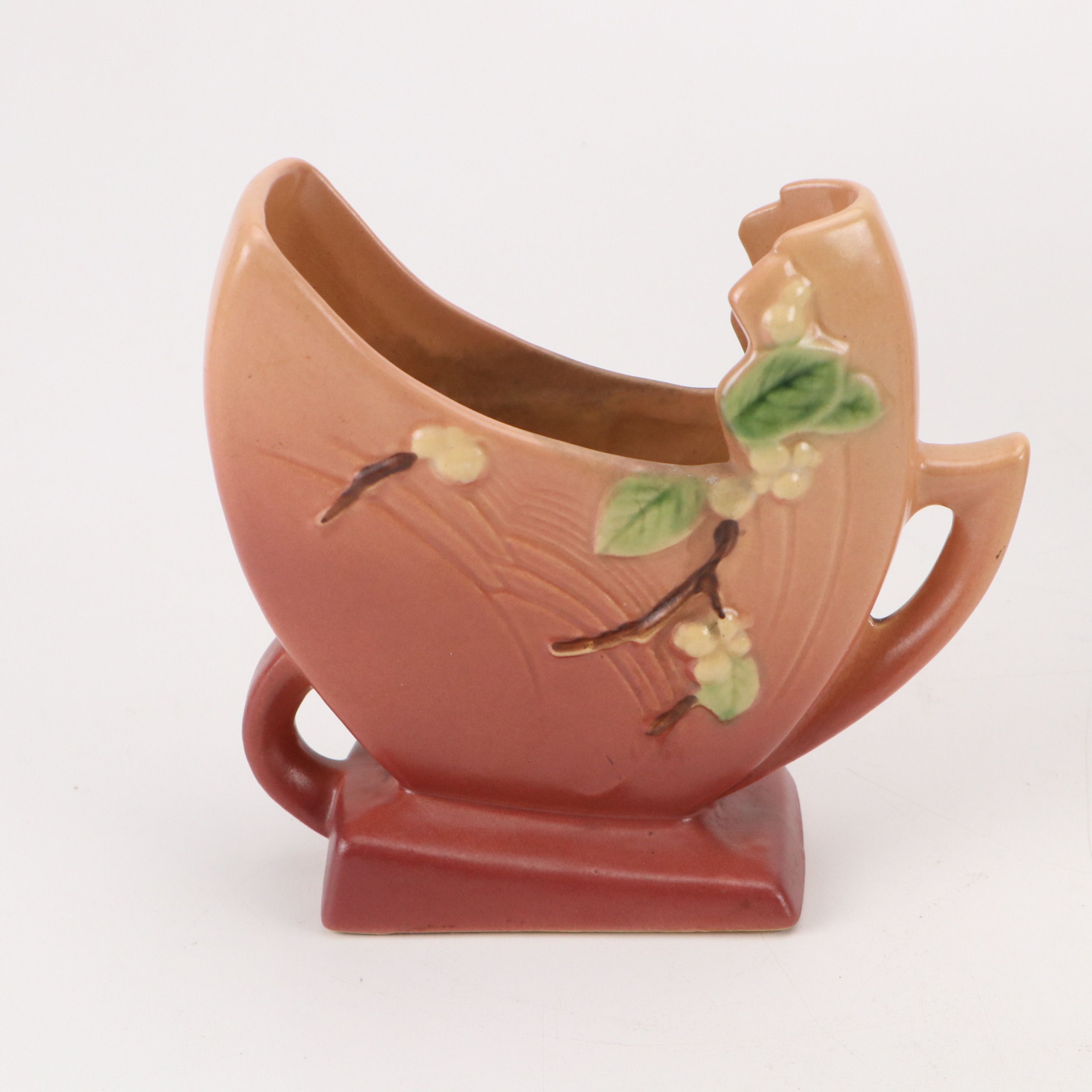 Roseville Pottery "Apple Blossom" Basket with Other Vases, Mid-20th Century