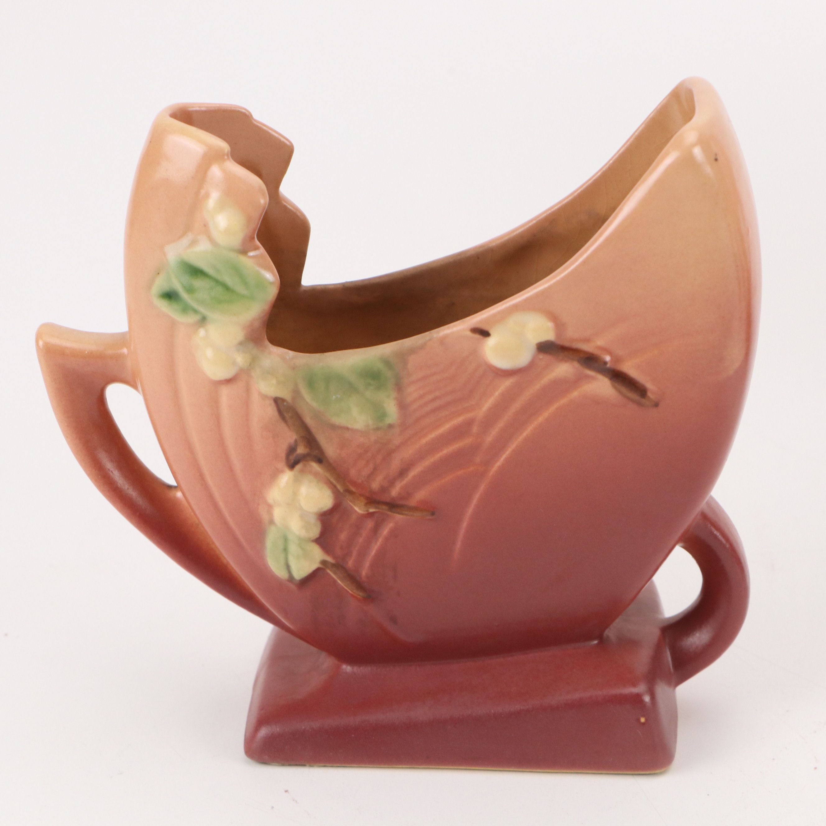 Roseville Pottery "Apple Blossom" Basket with Other Vases, Mid-20th Century