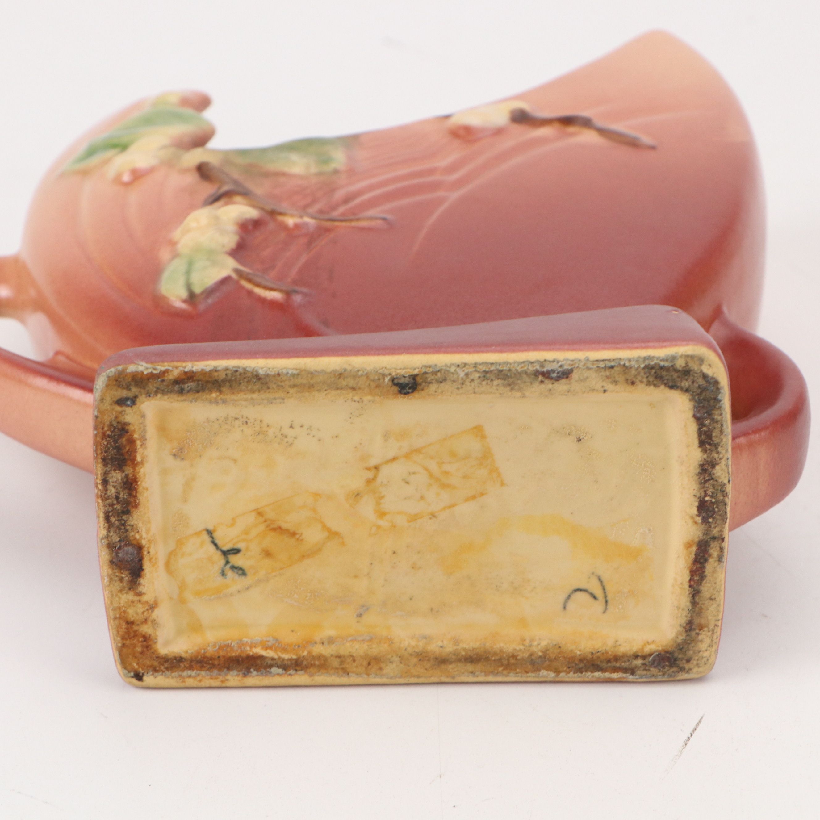 Roseville Pottery "Apple Blossom" Basket with Other Vases, Mid-20th Century