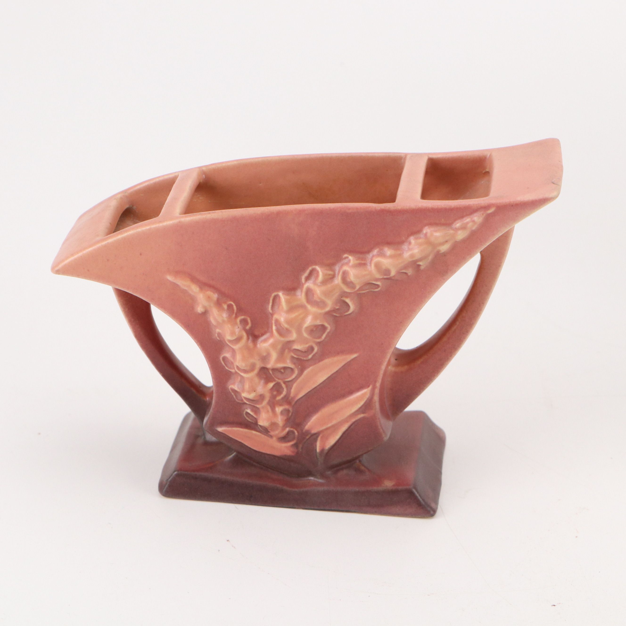 Roseville Pottery "Apple Blossom" Basket with Other Vases, Mid-20th Century