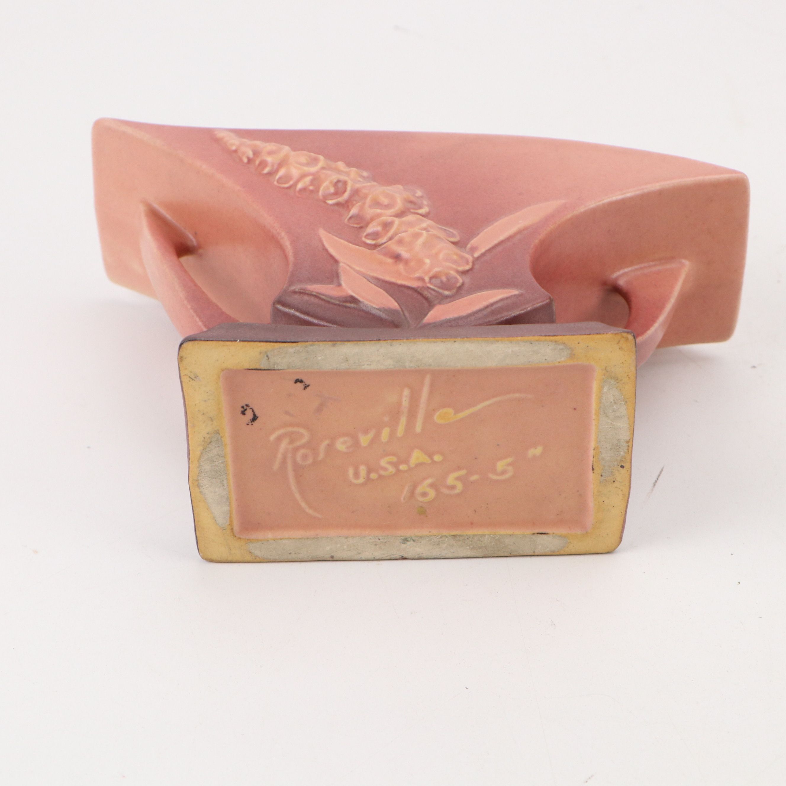 Roseville Pottery "Apple Blossom" Basket with Other Vases, Mid-20th Century