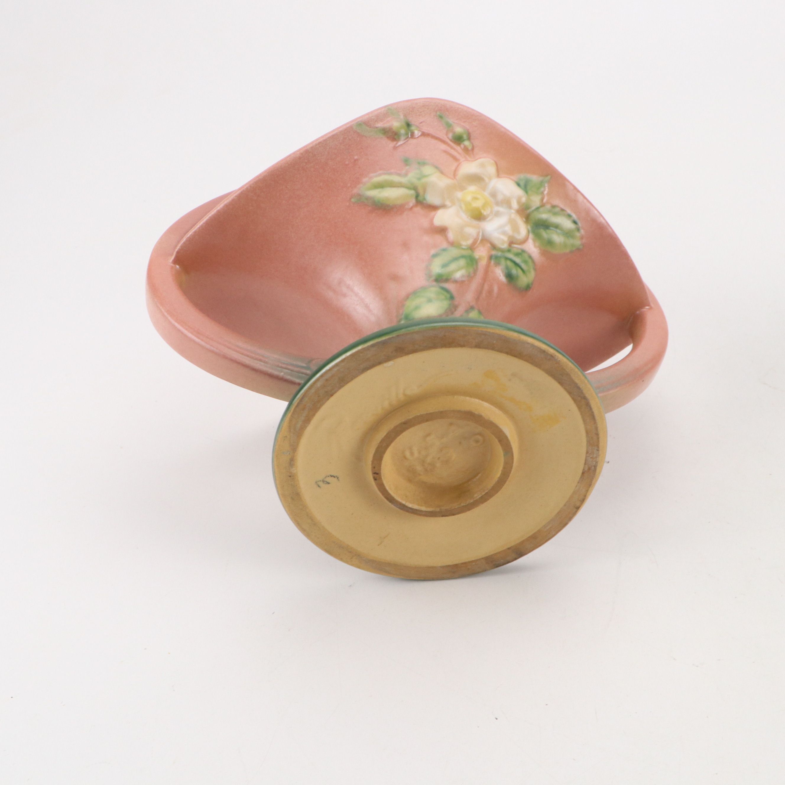 Roseville Pottery "Apple Blossom" Basket with Other Vases, Mid-20th Century