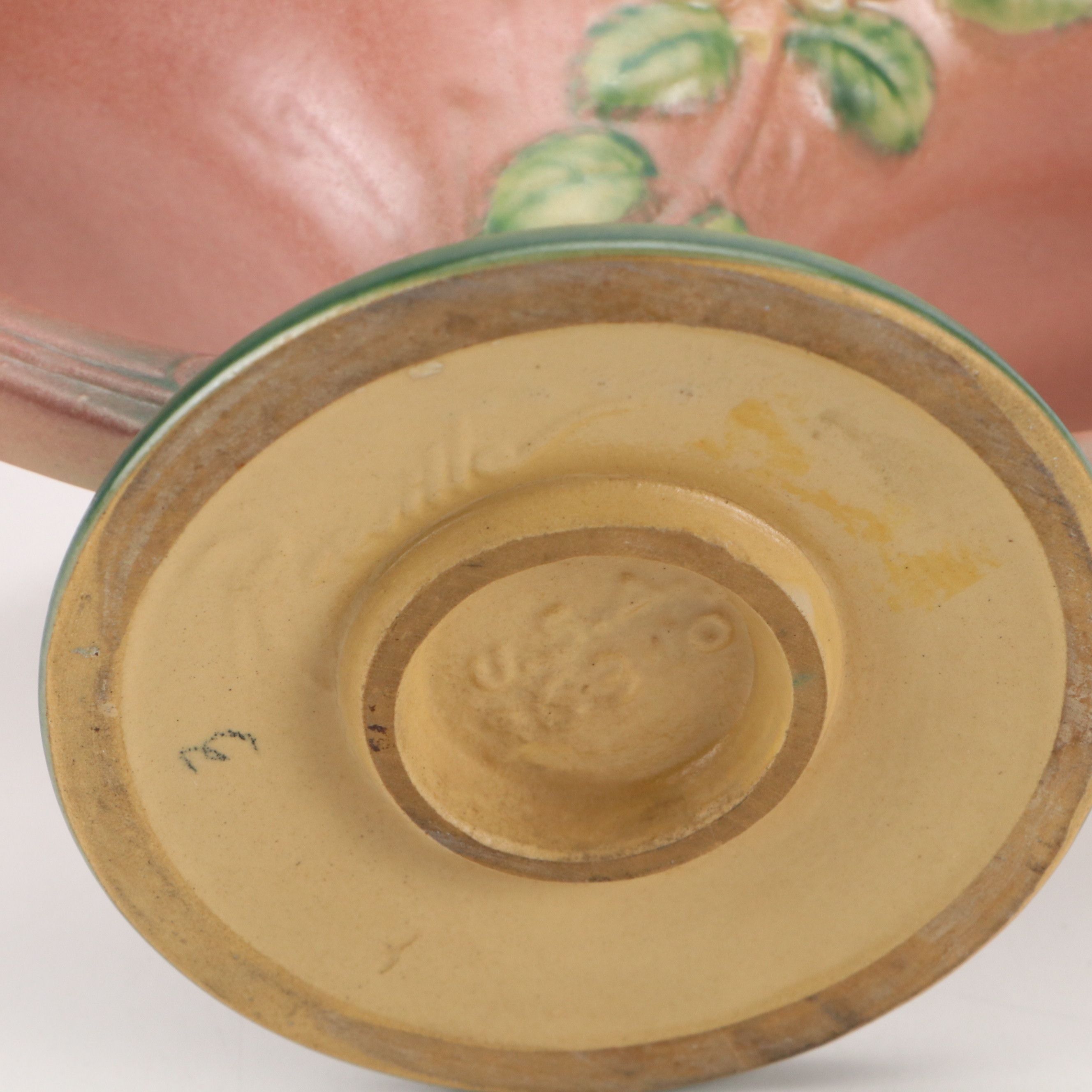 Roseville Pottery "Apple Blossom" Basket with Other Vases, Mid-20th Century