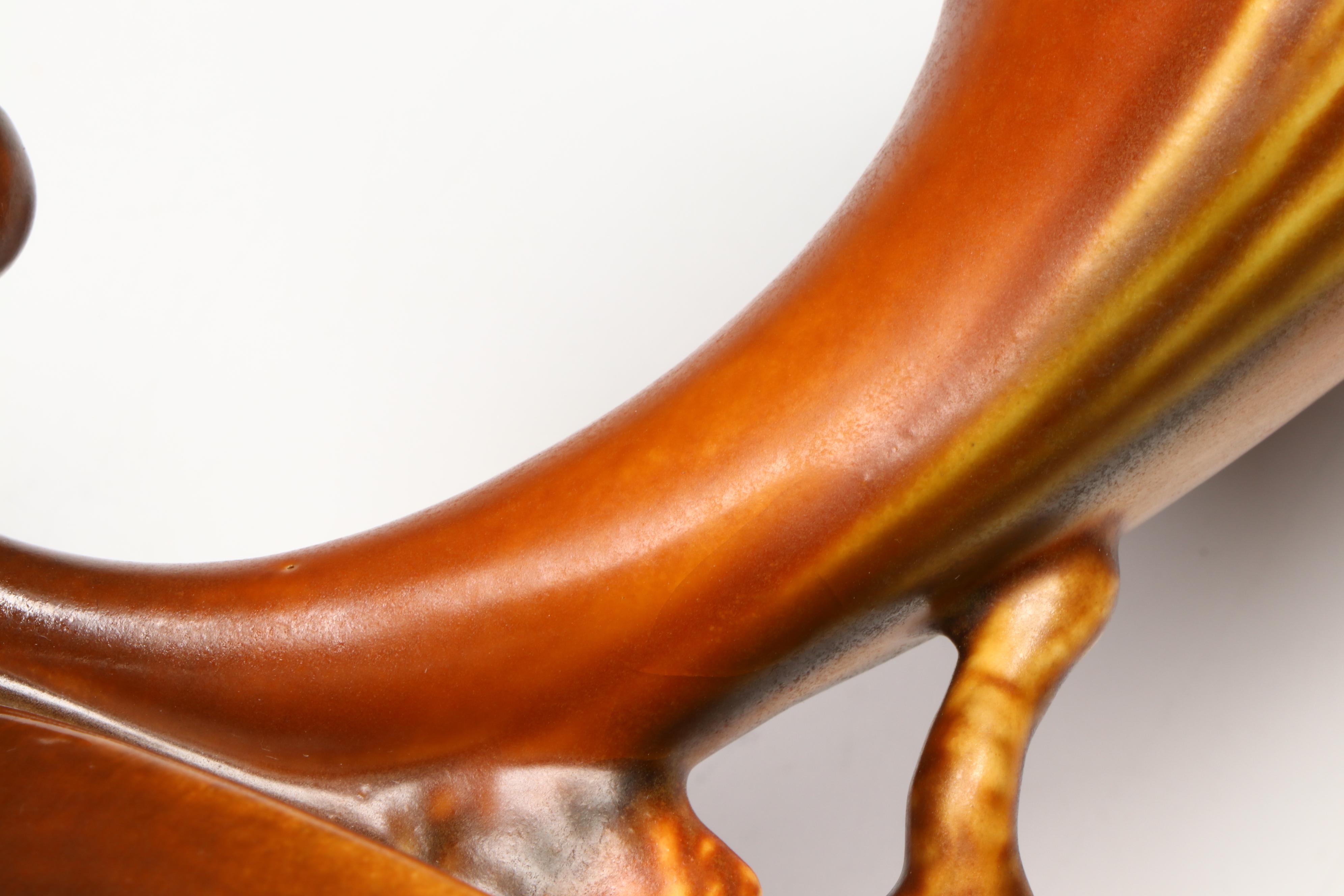 Roseville Pottery Brown "Pinecone" Low Bowl w/ Cornucopia Planters, Mid-20th C.