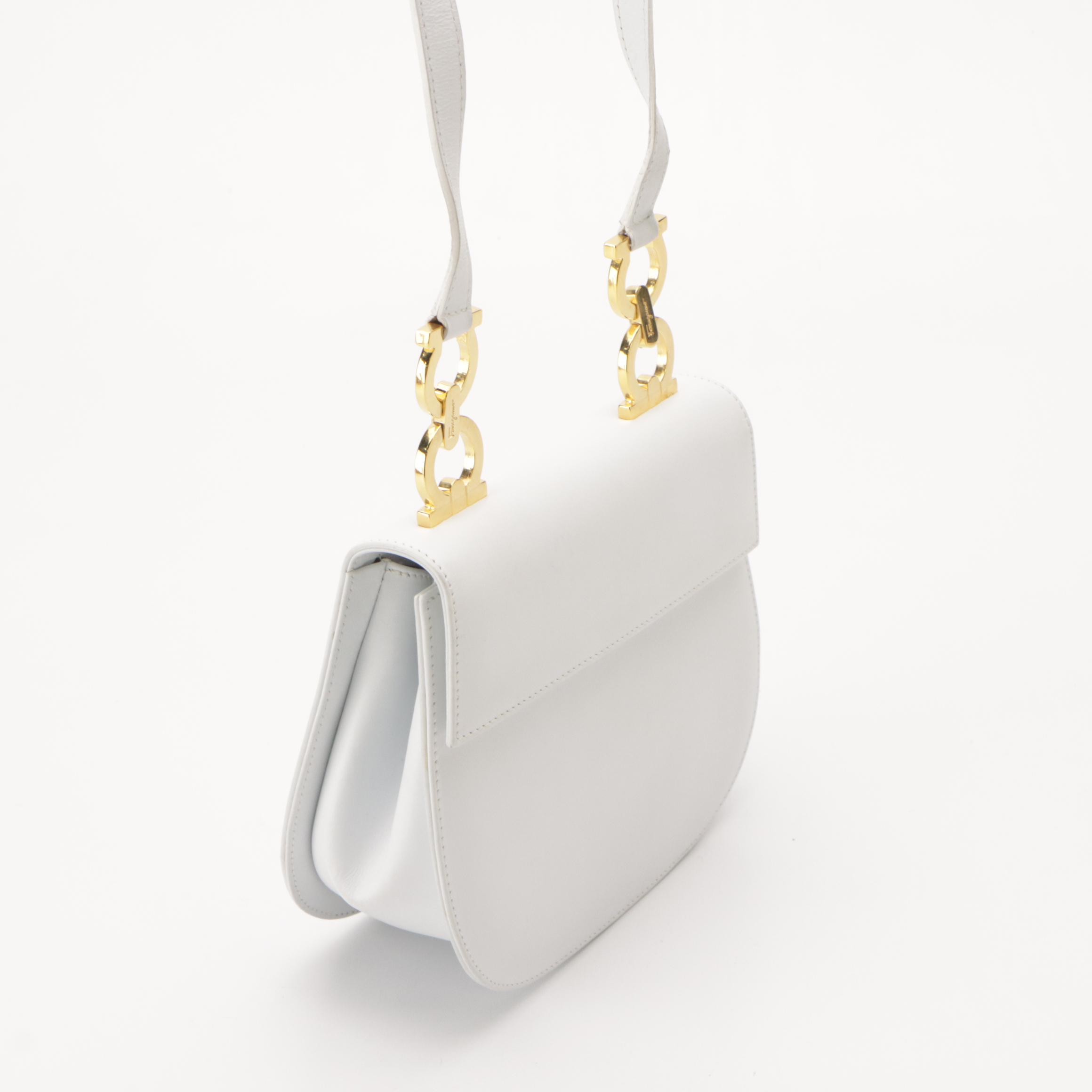 Salvatore Ferragamo White Leather Front-Flap Gancini Crossbody Bag